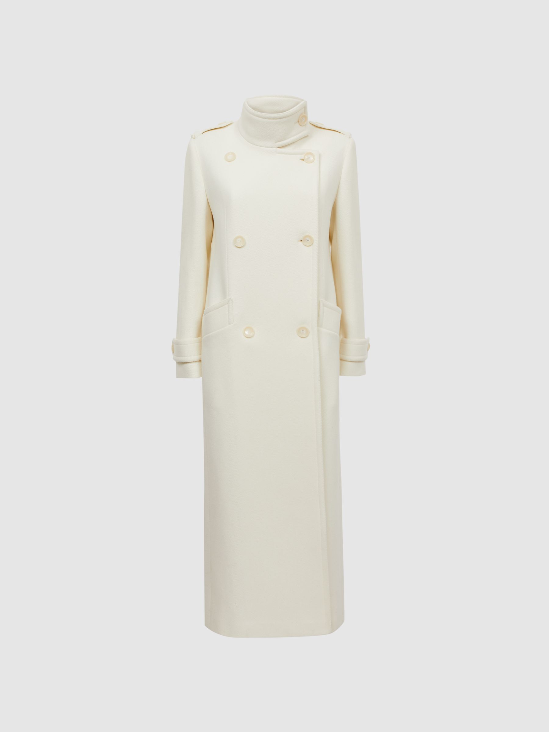 Atelier Oversized Wool Double Breasted Long Coat in Cream - Image 3 of 6