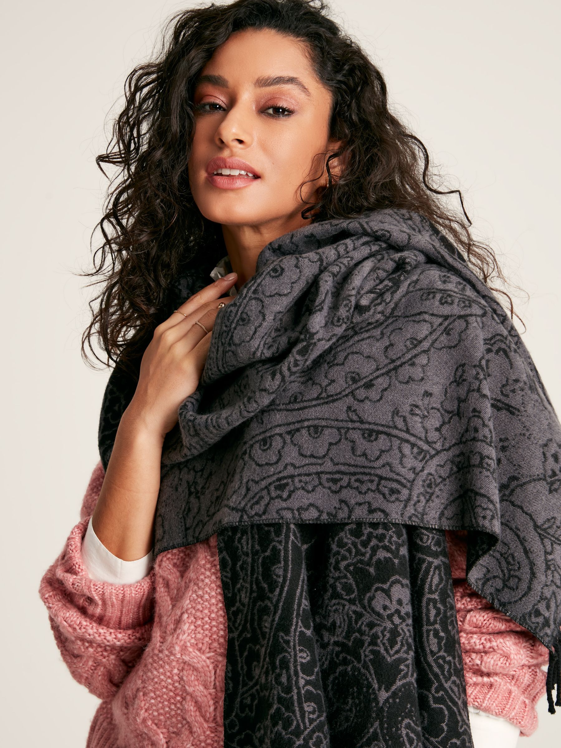 Elissa Black Paisley Jaquard Scarf - Image 1 of 5 Elissa Black Paisley Jaquard Scarf - Image 1 of 5