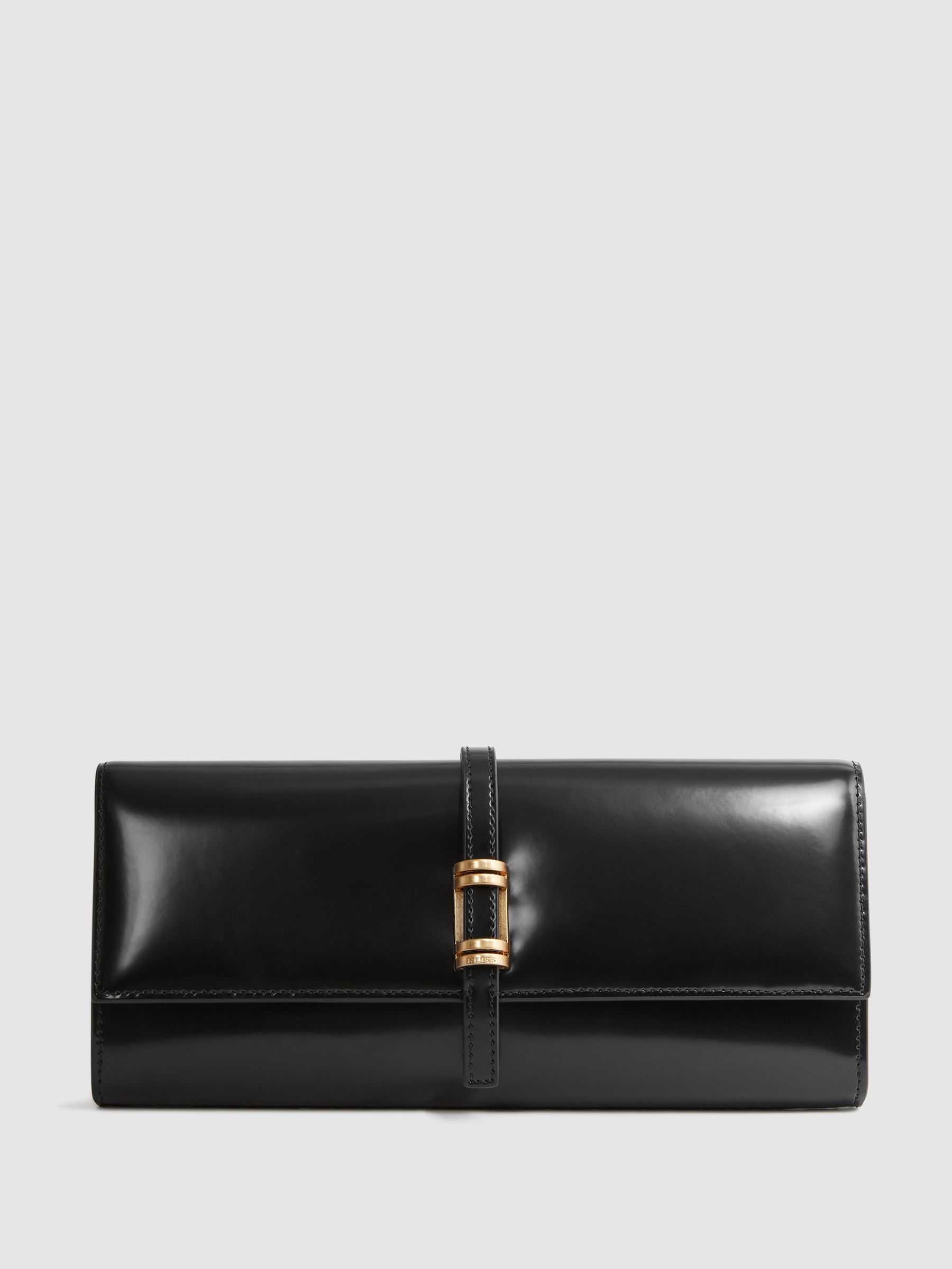 High-Shine Leather Clutch Bag in Black - Image 1 of 5
