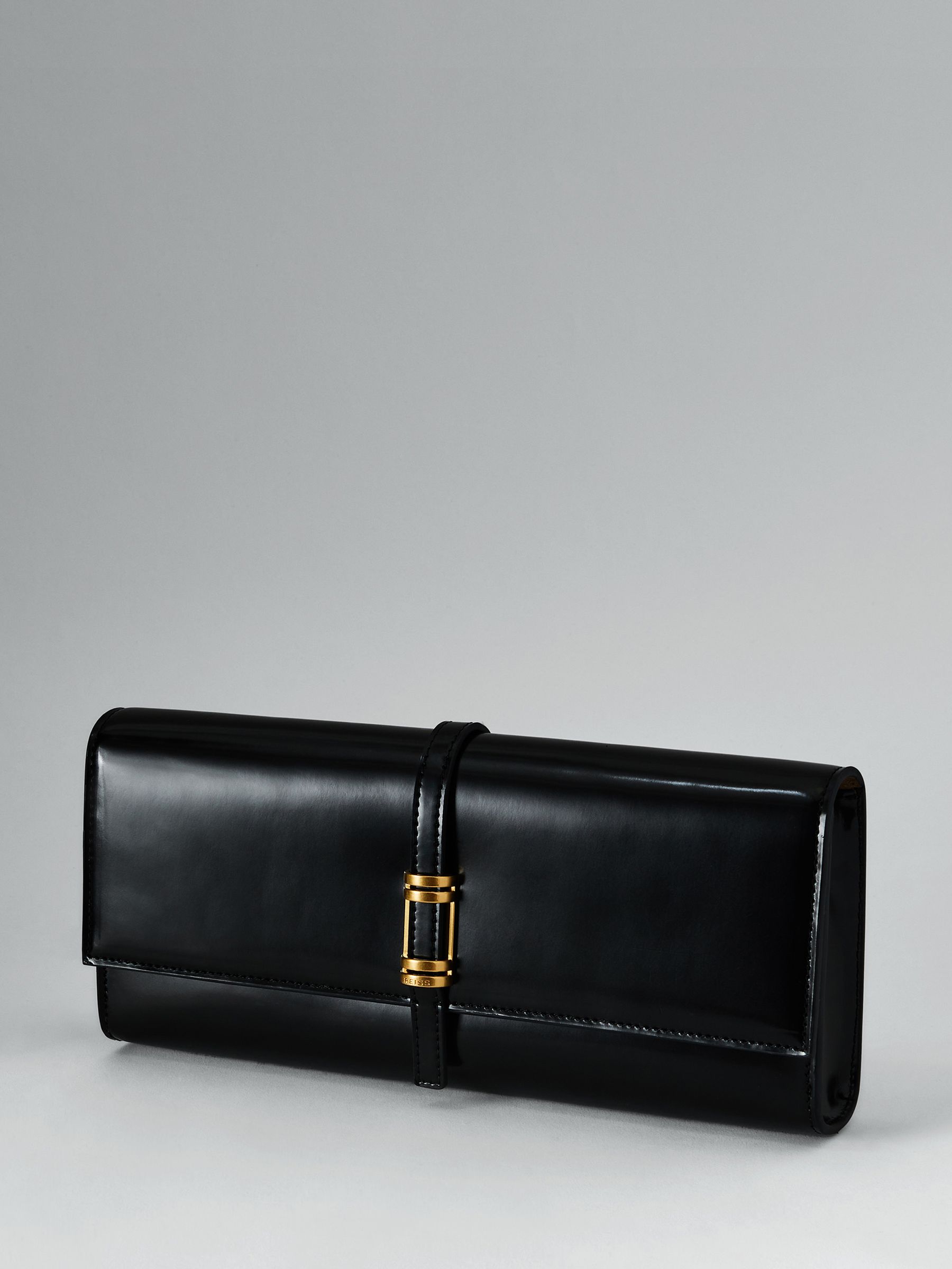 High-Shine Leather Clutch Bag in Black - Image 2 of 5 High-Shine Leather Clutch Bag in Black - Image 2 of 5