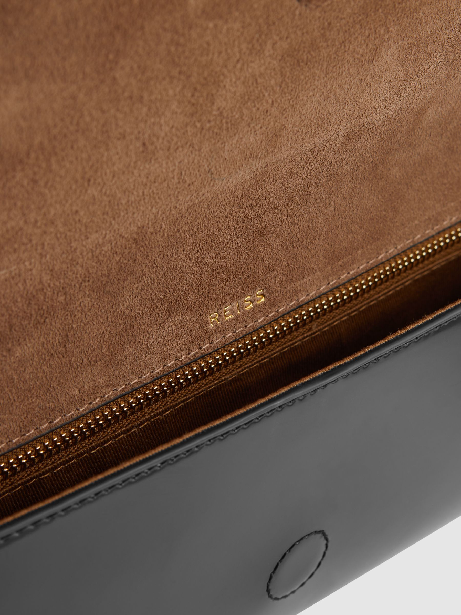 High-Shine Leather Clutch Bag in Black - Image 3 of 5