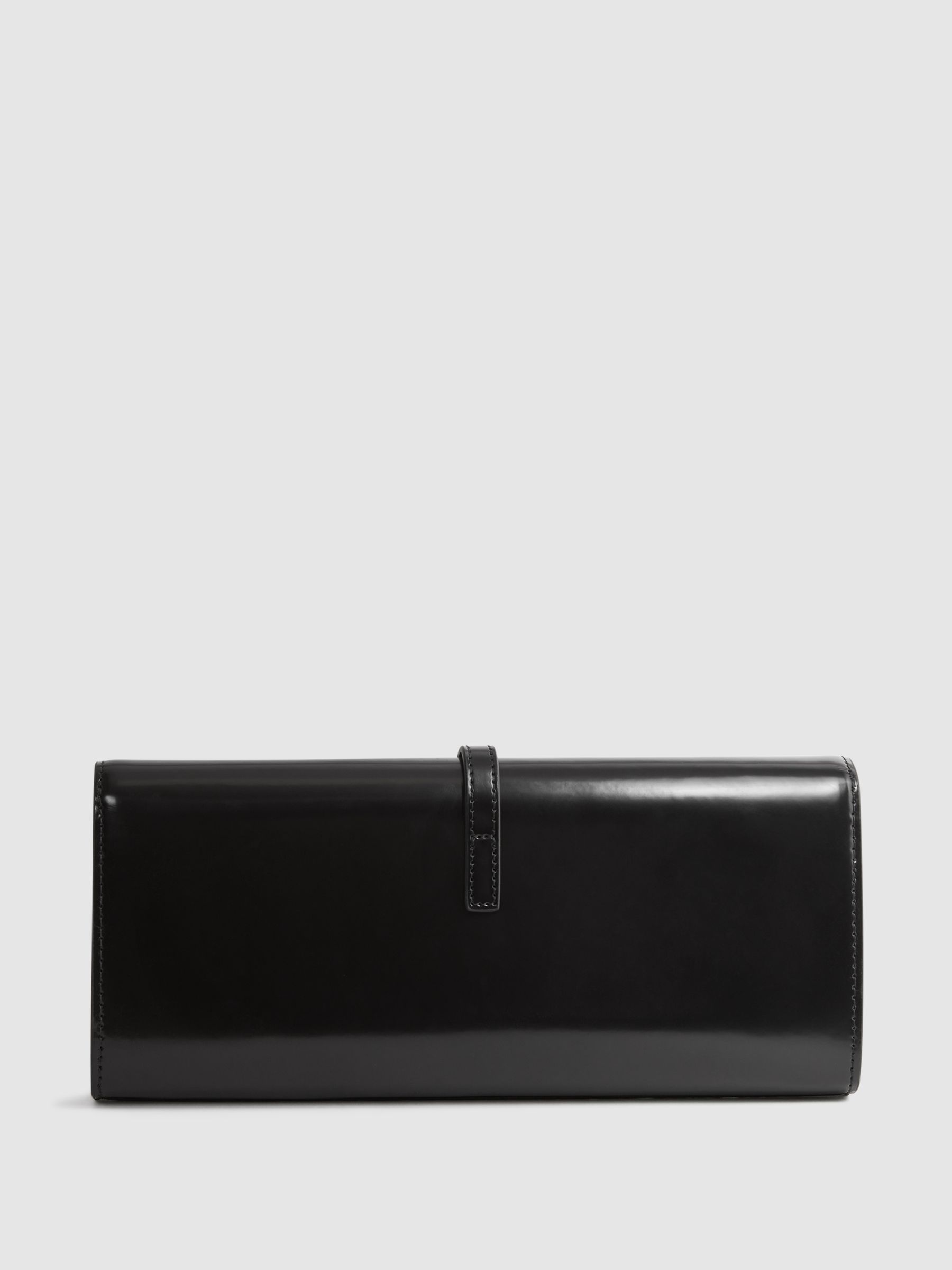 High-Shine Leather Clutch Bag in Black - Image 4 of 5