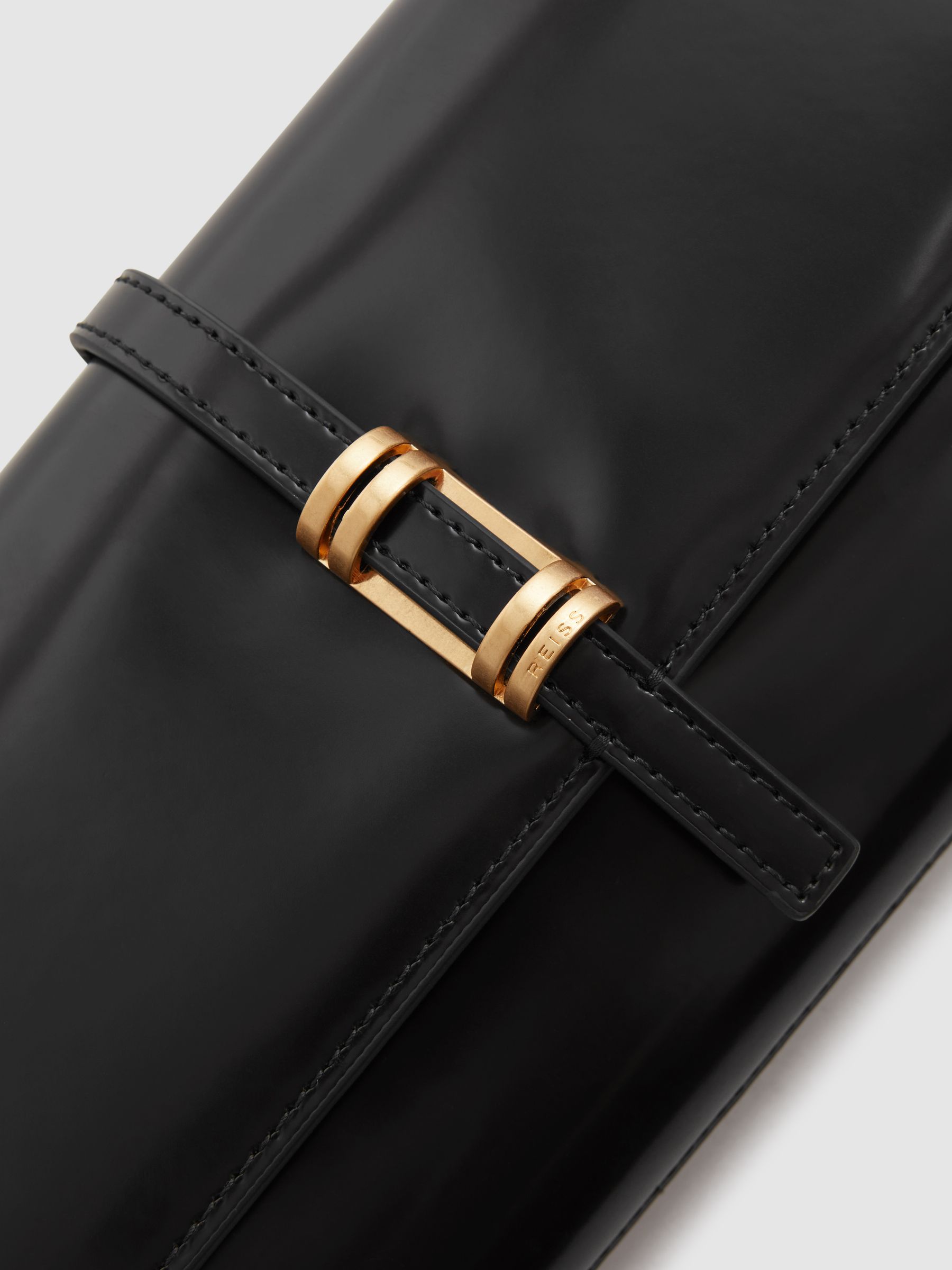 High-Shine Leather Clutch Bag in Black - Image 5 of 5