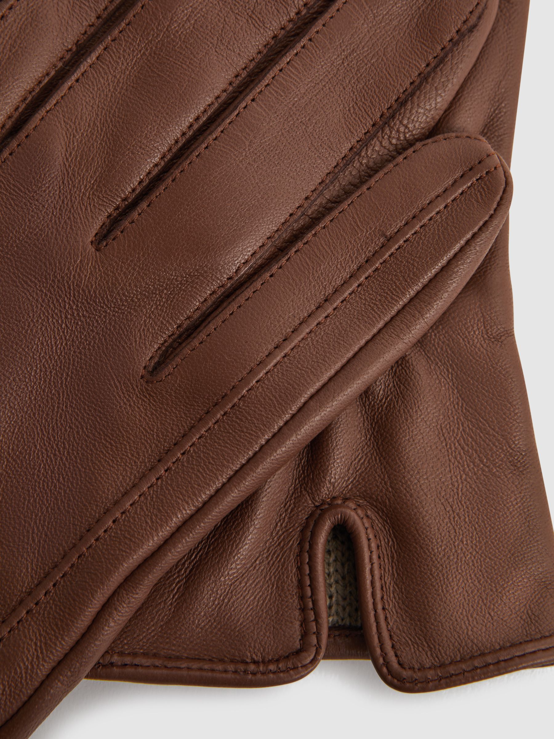 Leather Ruched Gloves in Tan - Image 3 of 3