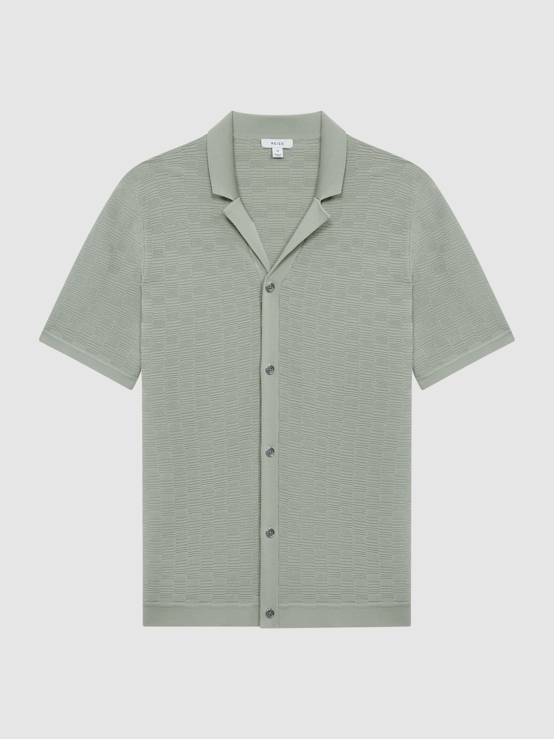 Textured Cuban Collar Button-Through Shirt in Sage - Image 2 of 5