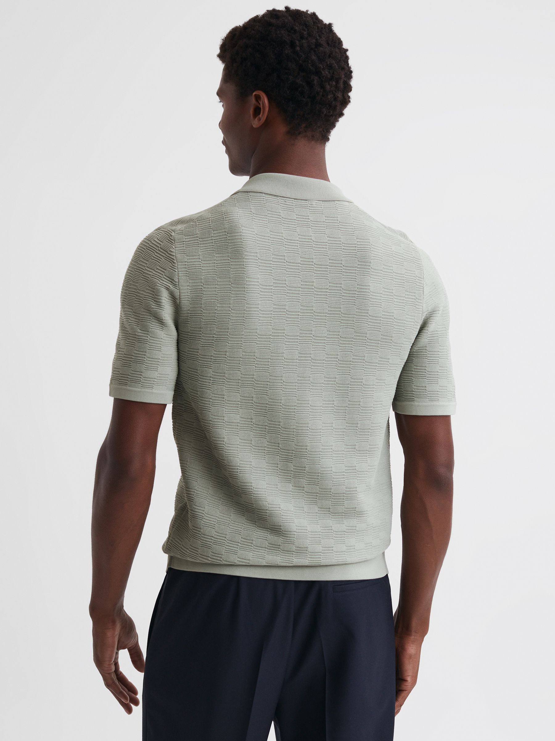 Textured Cuban Collar Button-Through Shirt in Sage - Image 5 of 5