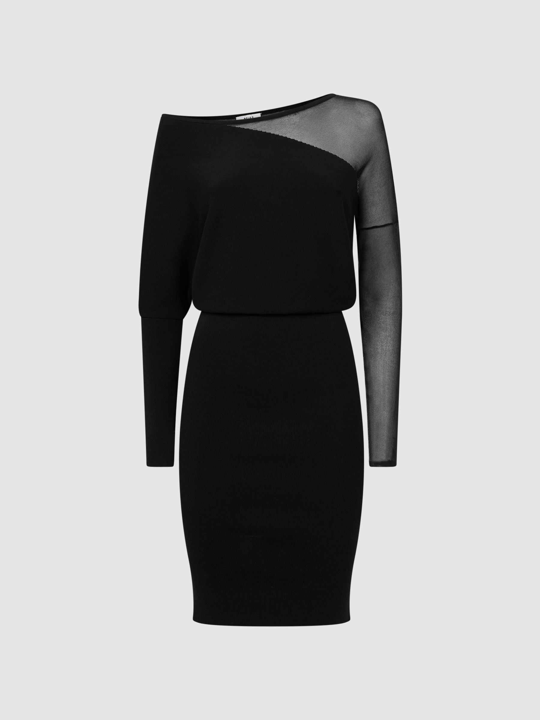 Bodycon Knitted Sheer Midi Dress in Black - Image 2 of 5