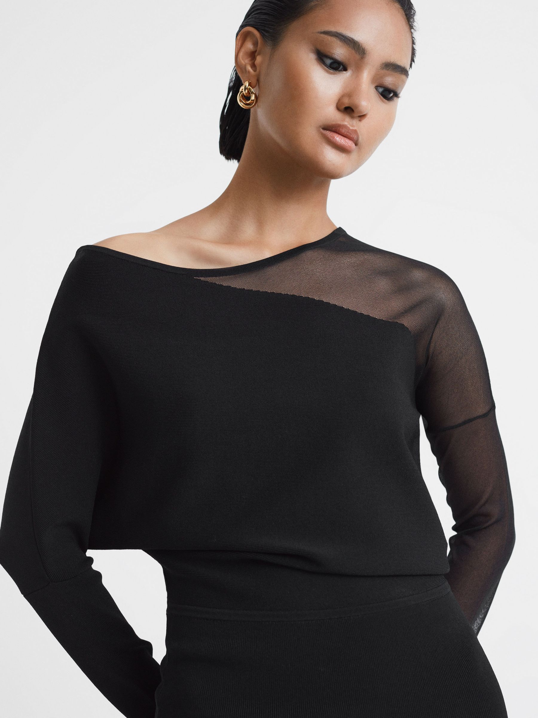Bodycon Knitted Sheer Midi Dress in Black - Image 3 of 5