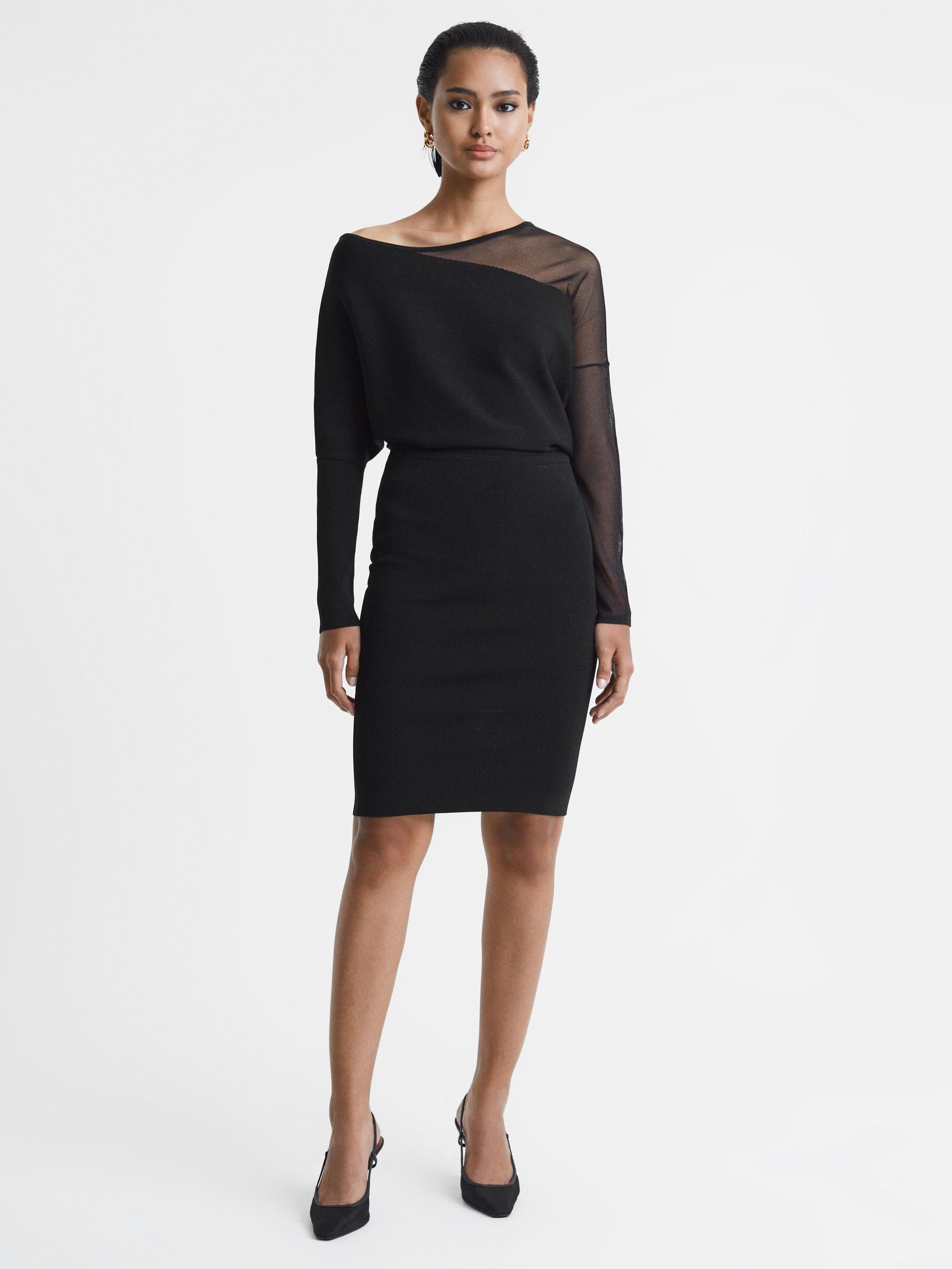 Bodycon Knitted Sheer Midi Dress in Black - Image 4 of 5