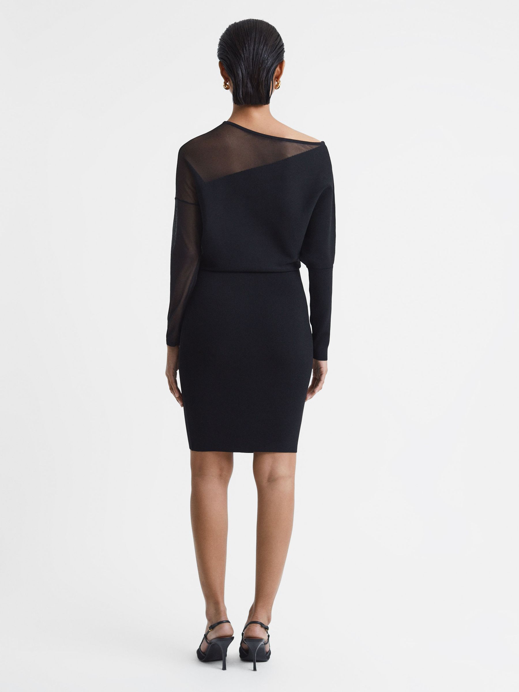 Bodycon Knitted Sheer Midi Dress in Black - Image 5 of 5