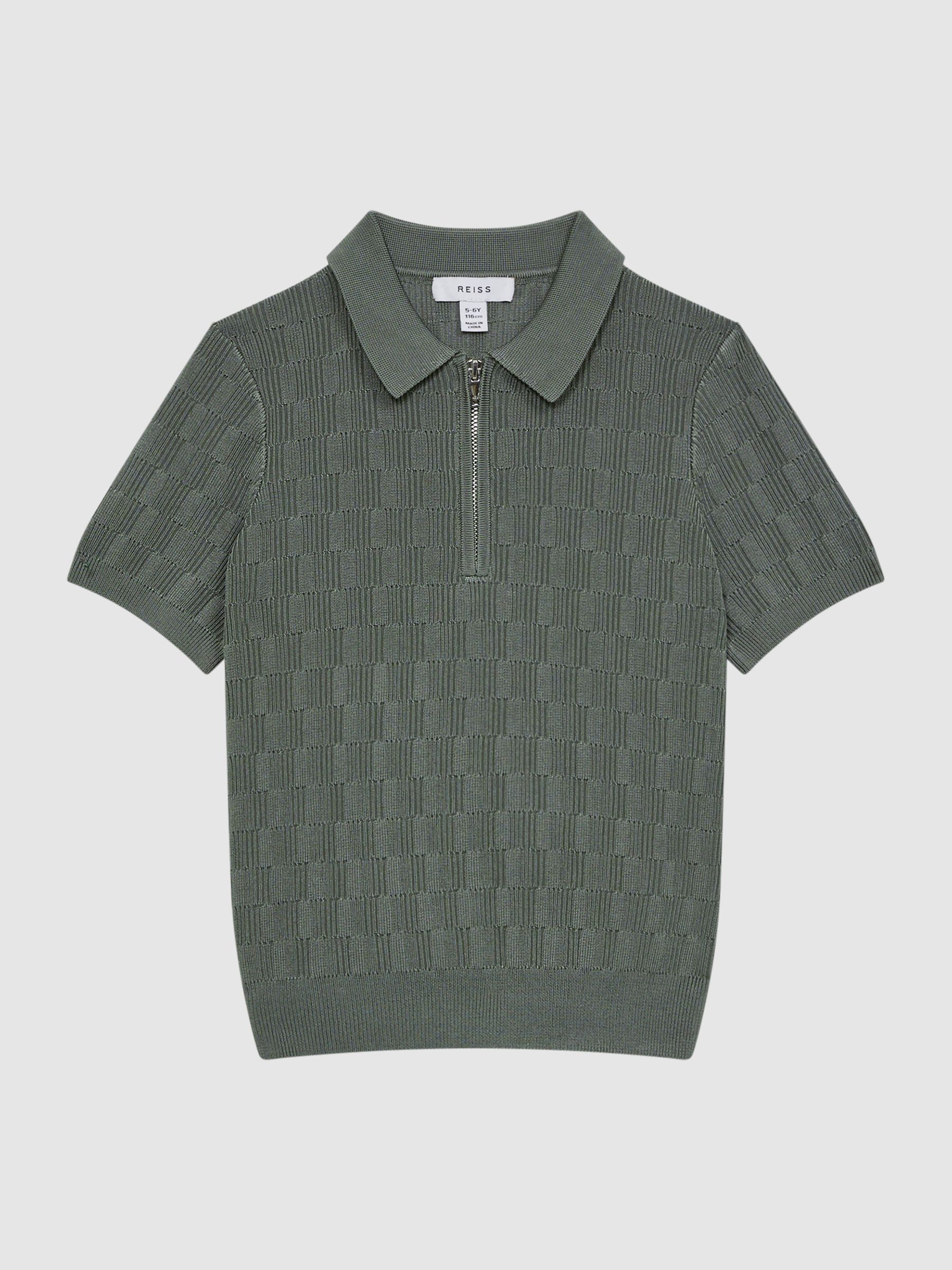 Half-Zip Textured Polo T-Shirt in Green - Image 2 of 7 Half-Zip Textured Polo T-Shirt in Green - Image 2 of 7