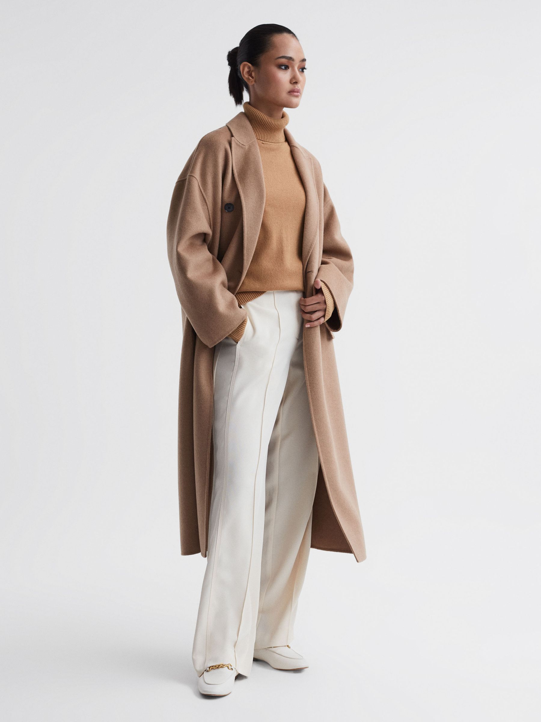 Wool Blend Roll Neck Jumper in Camel - Image 3 of 5