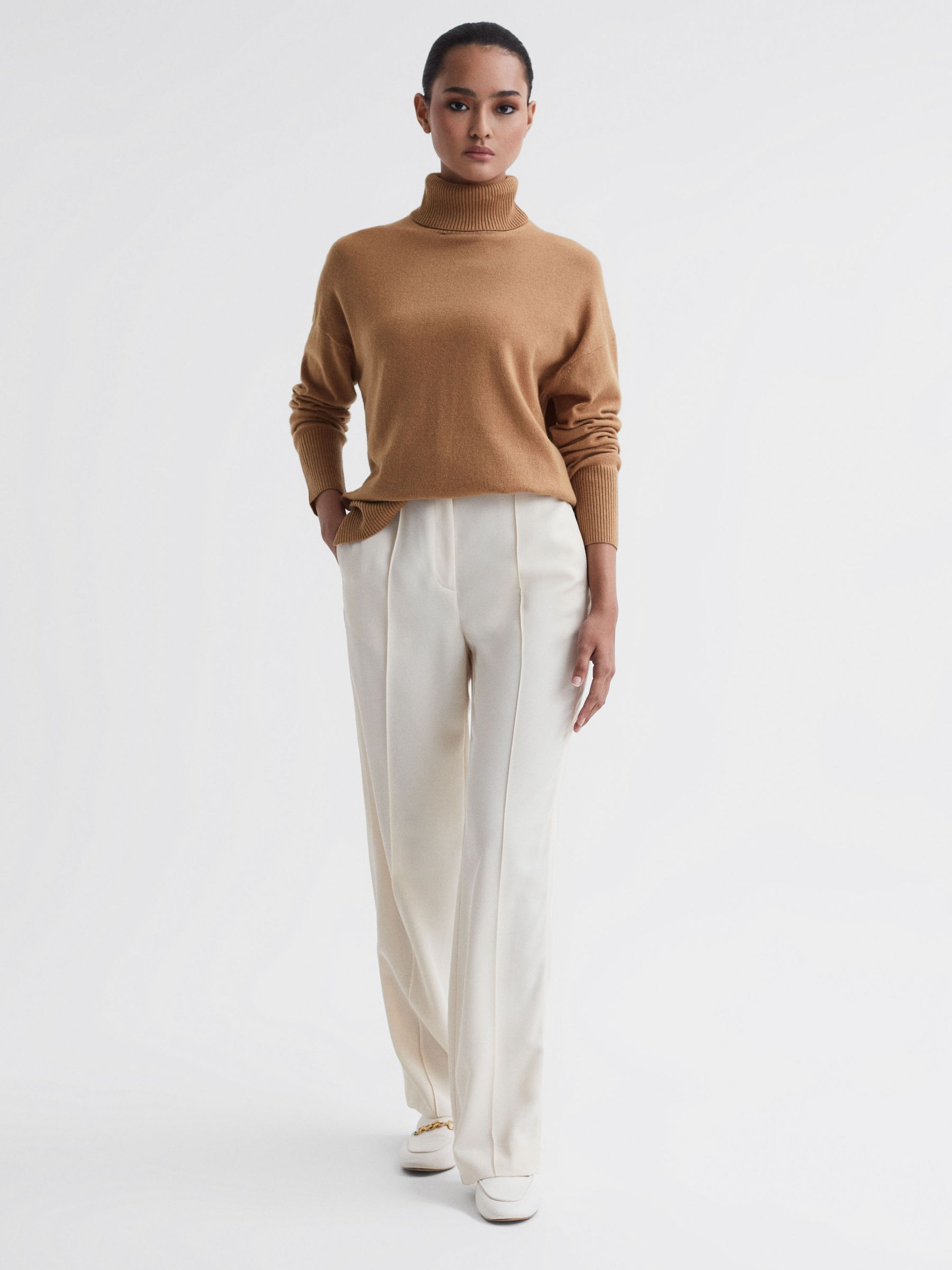 Wool Blend Roll Neck Jumper in Camel - Image 4 of 5