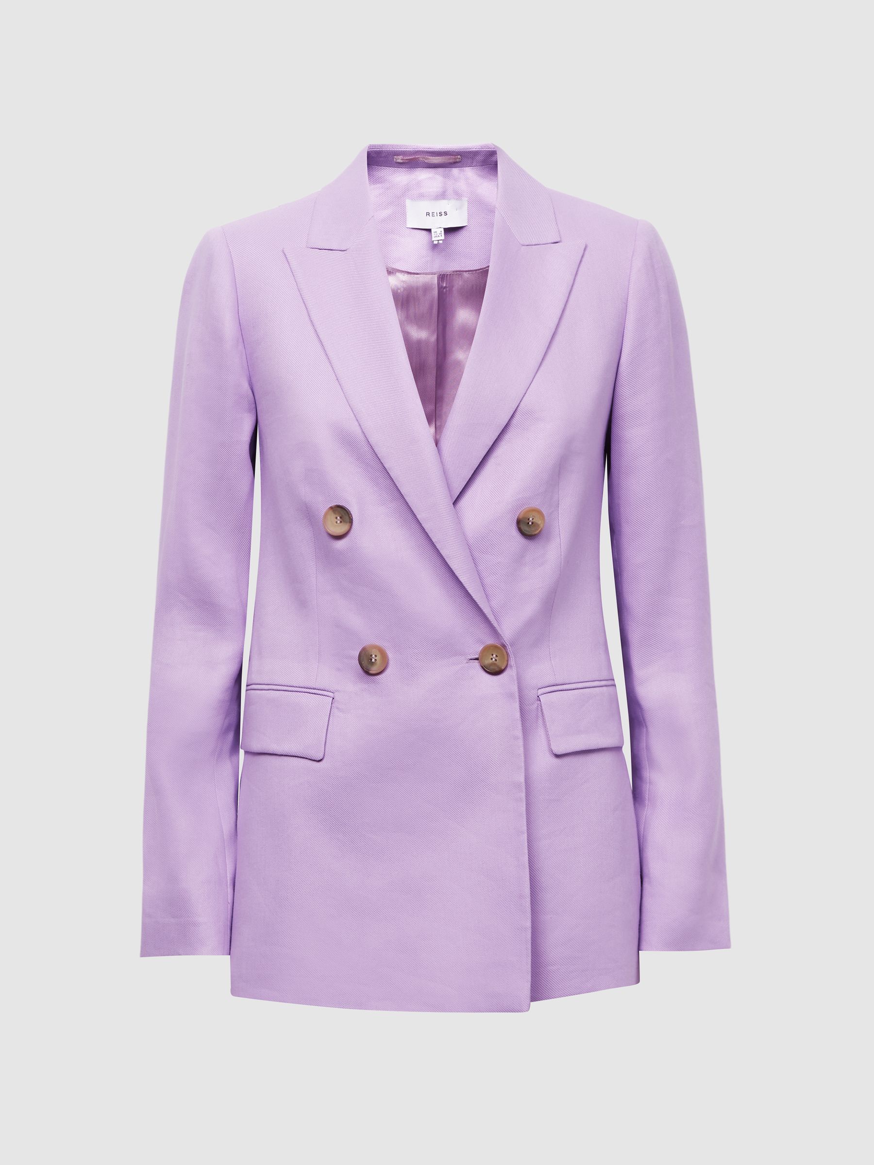 Petite Double Breasted Linen Blazer in Lilac - Image 2 of 8