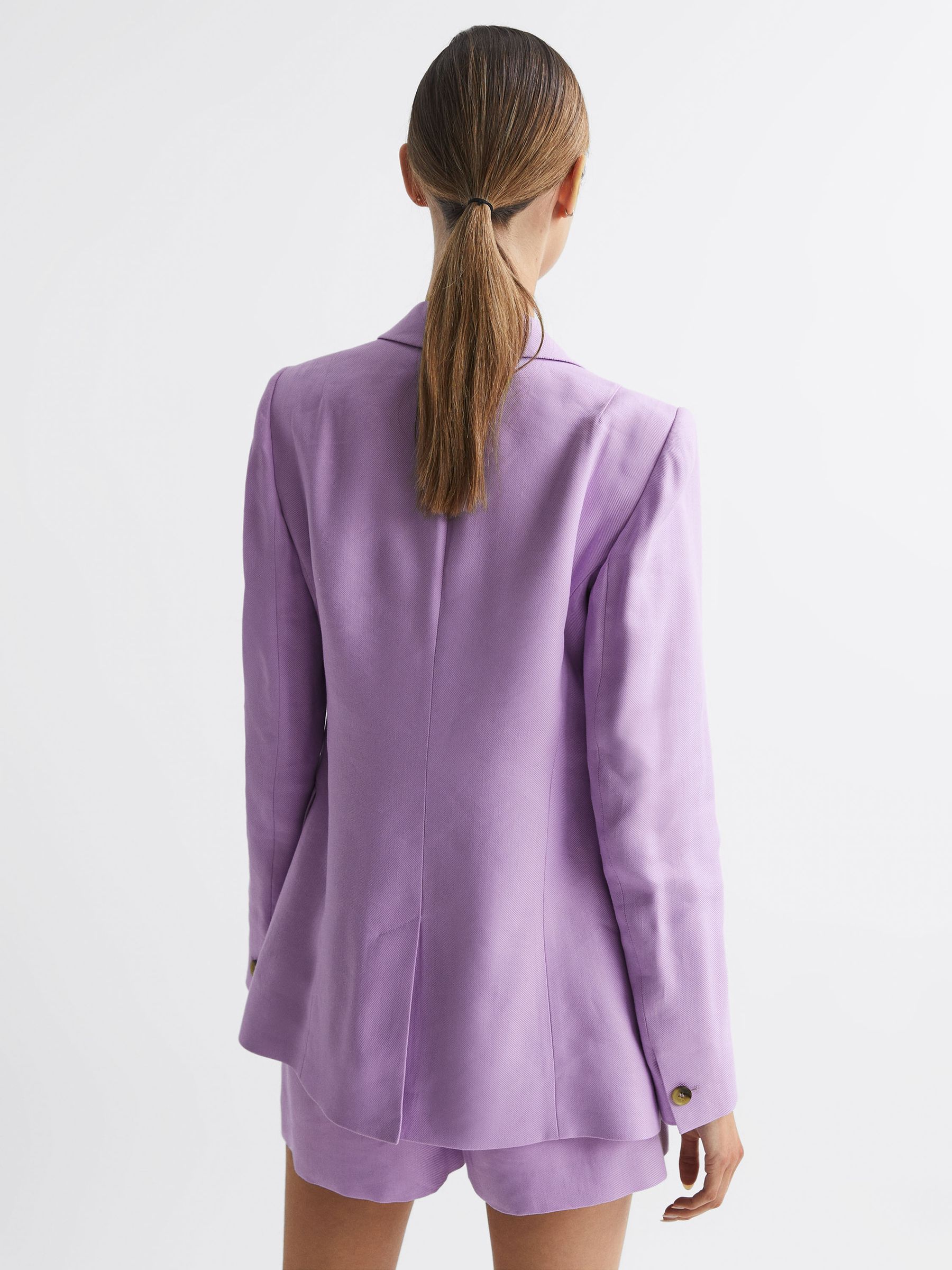Petite Double Breasted Linen Blazer in Lilac - Image 5 of 8