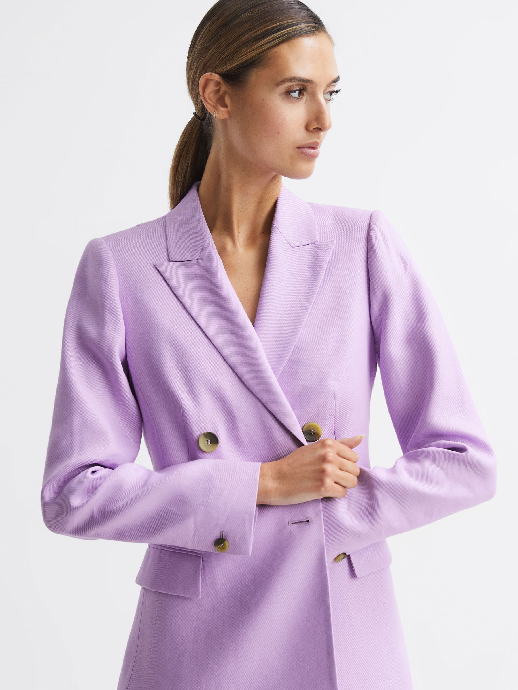 Petite Double Breasted Linen Blazer in Lilac - Image 7 of 8