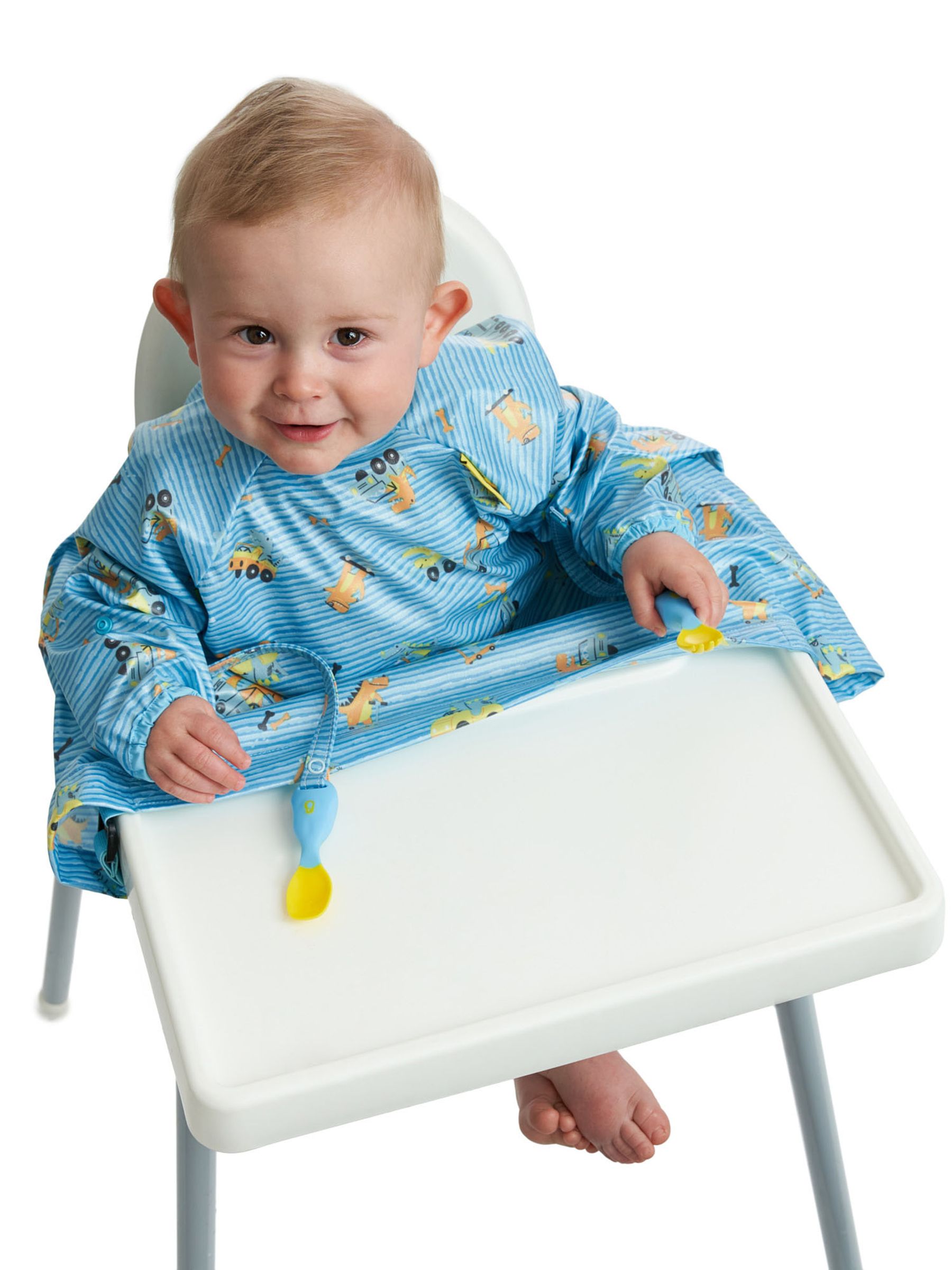 Blue Bibado Speedy Dinosaur Coverall Weaning Bib - Image 1 of 9 Blue Bibado Speedy Dinosaur Coverall Weaning Bib - Image 1 of 9
