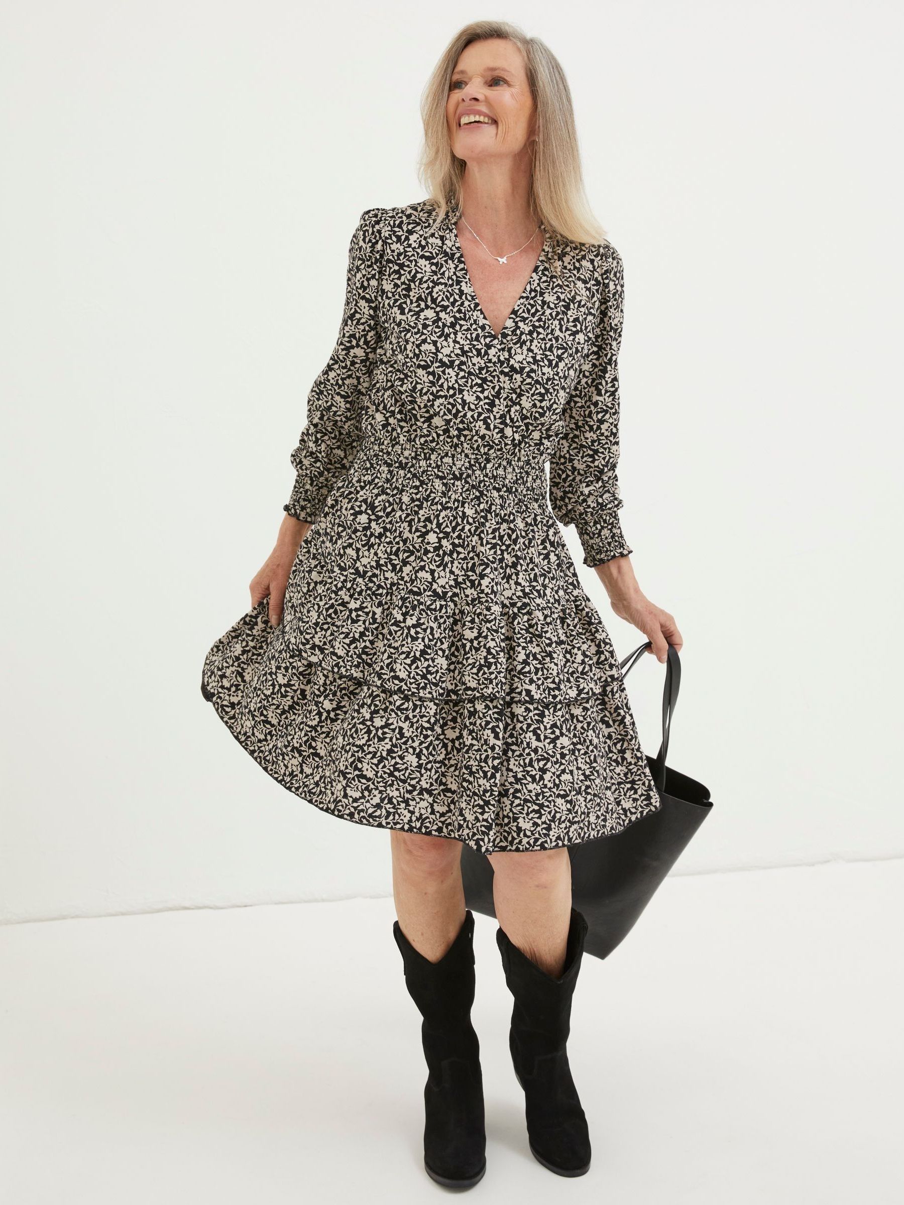 Black Amba Mono Vines Jersey Dress - Image 1 of 6