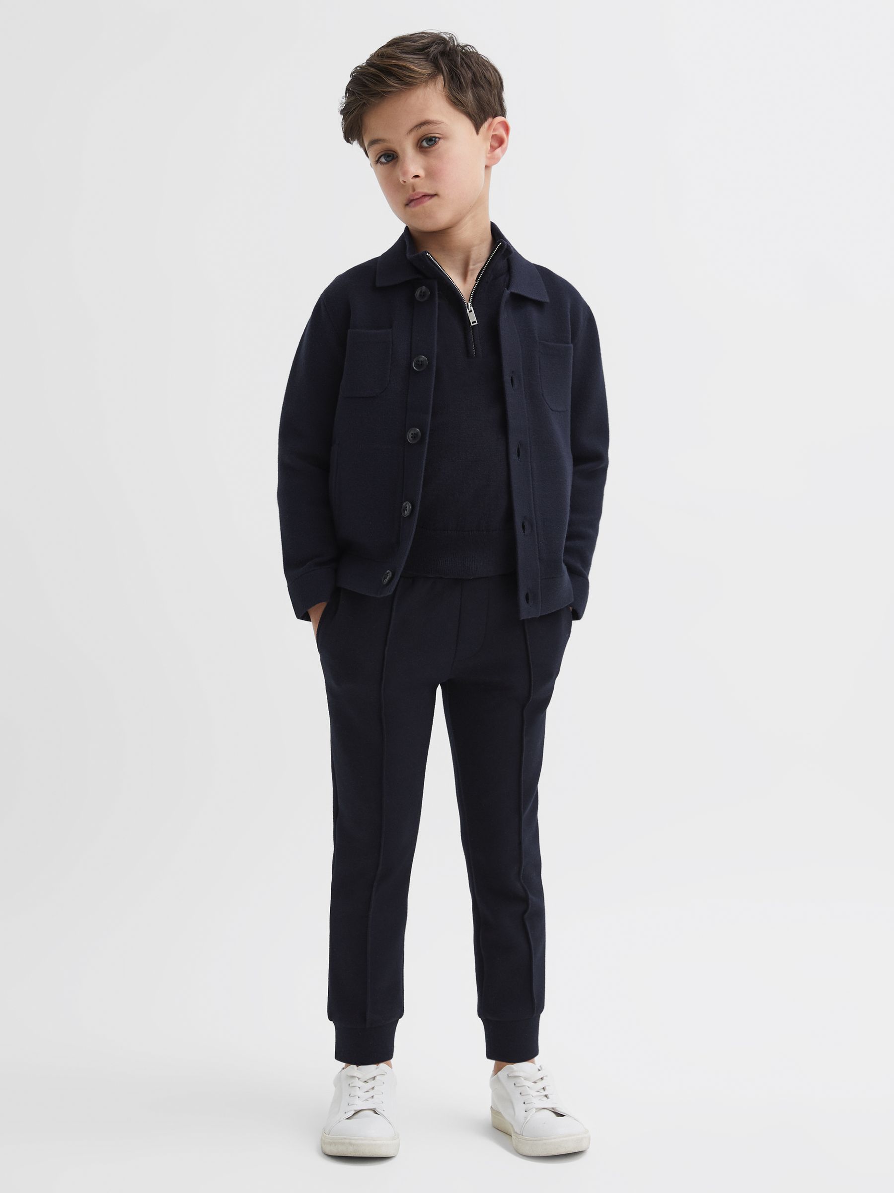 Senior Long Sleeve Button Through Cardigan in Navy - Image 1 of 6