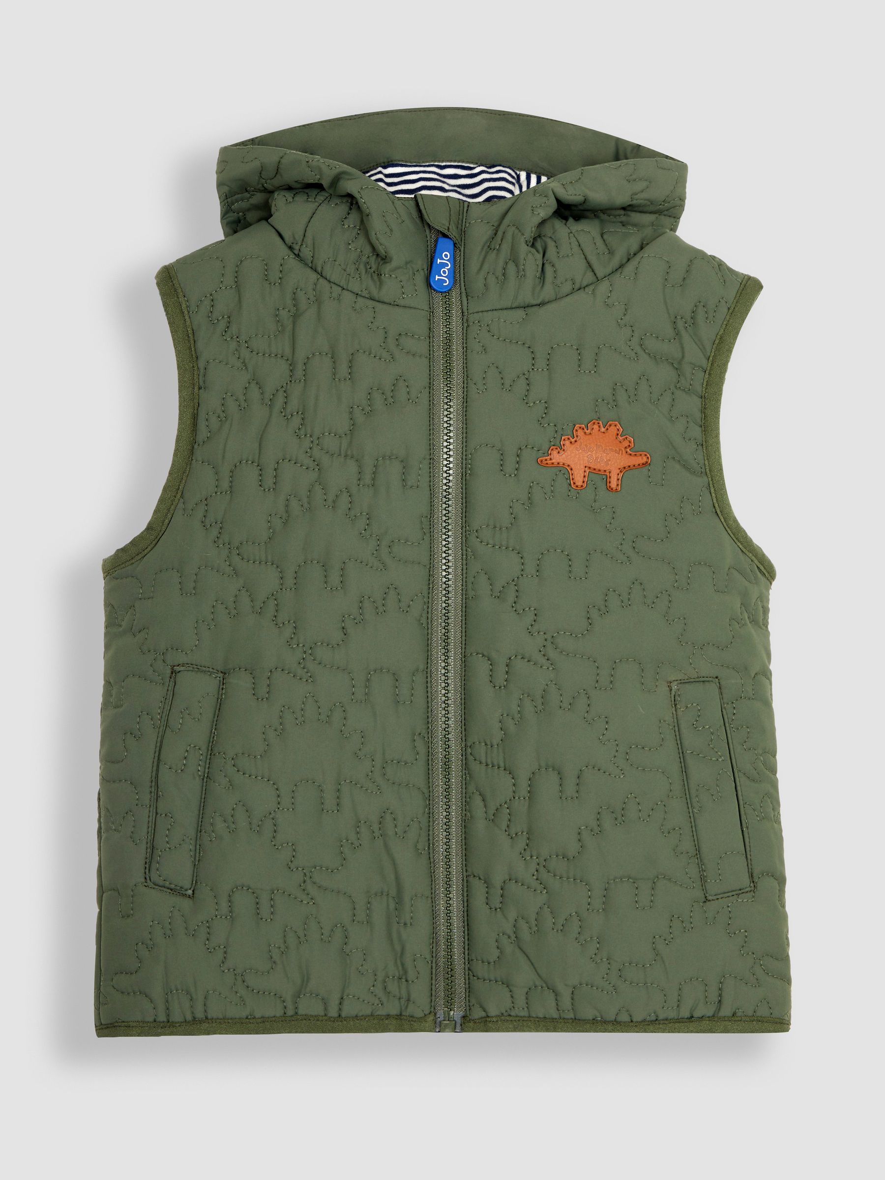 Dinosaur Quilted Puffer Gilet in Khaki - Image 1 of 3