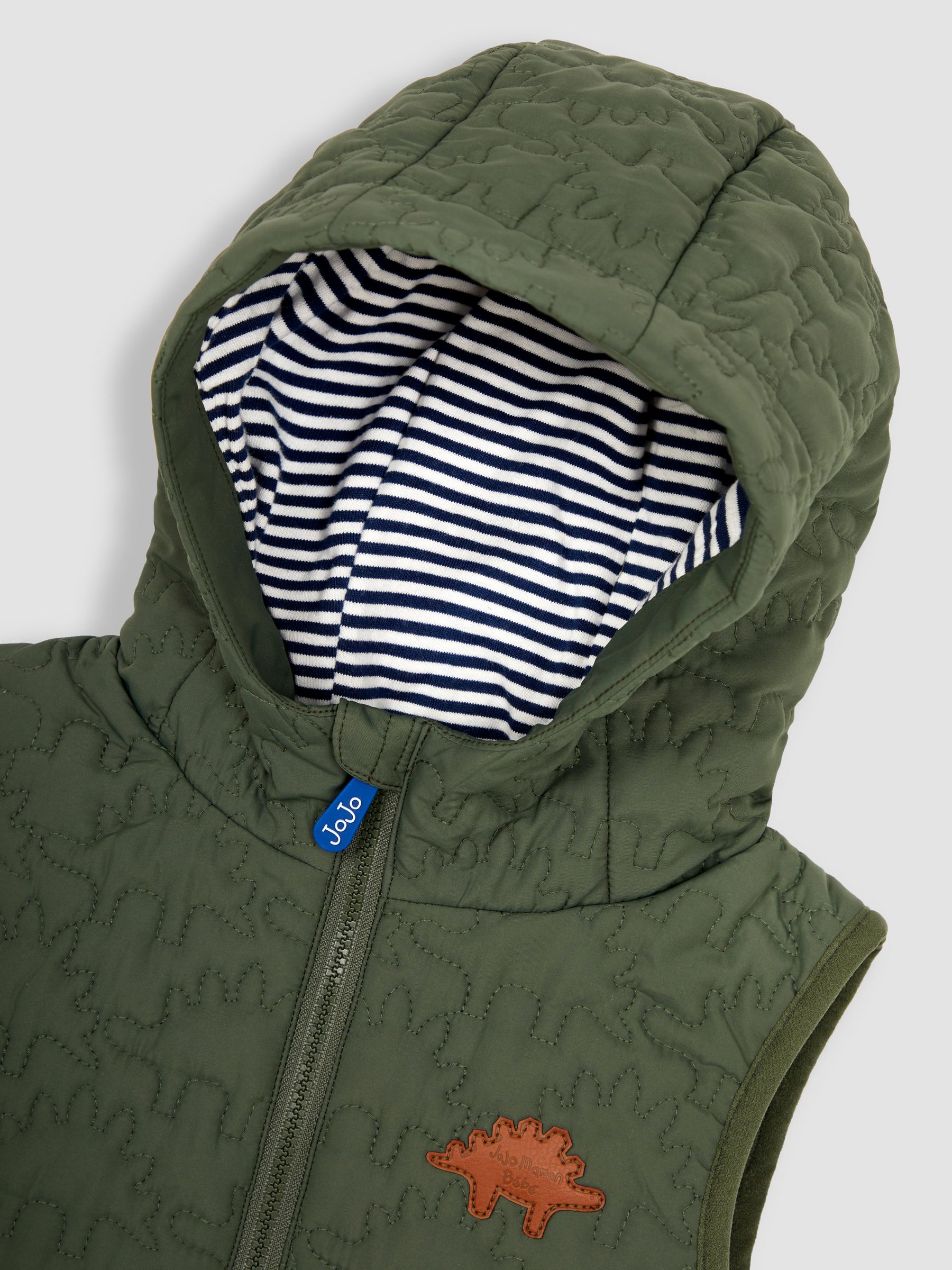 Dinosaur Quilted Puffer Gilet in Khaki - Image 2 of 3