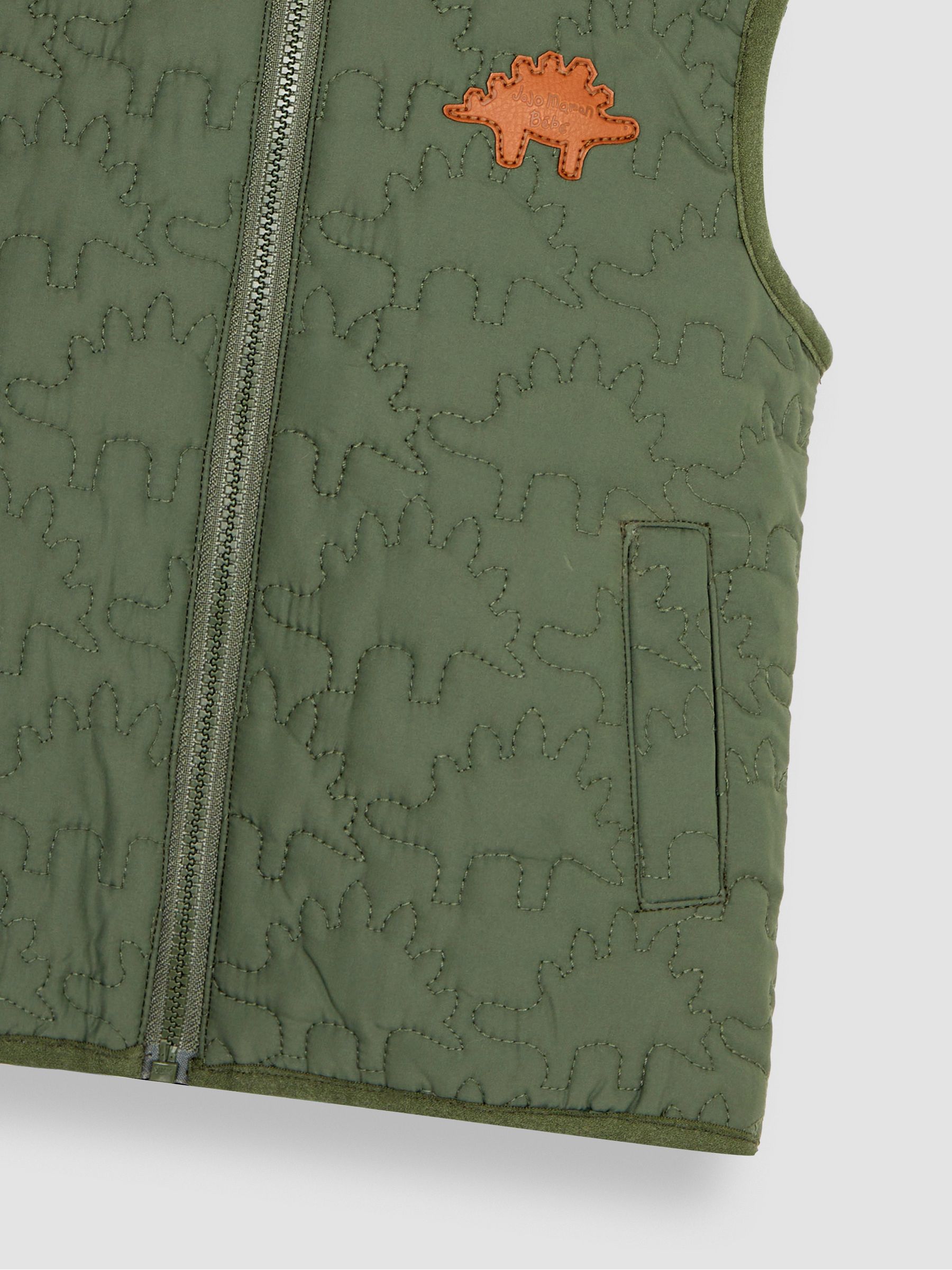 Dinosaur Quilted Puffer Gilet in Khaki - Image 3 of 3