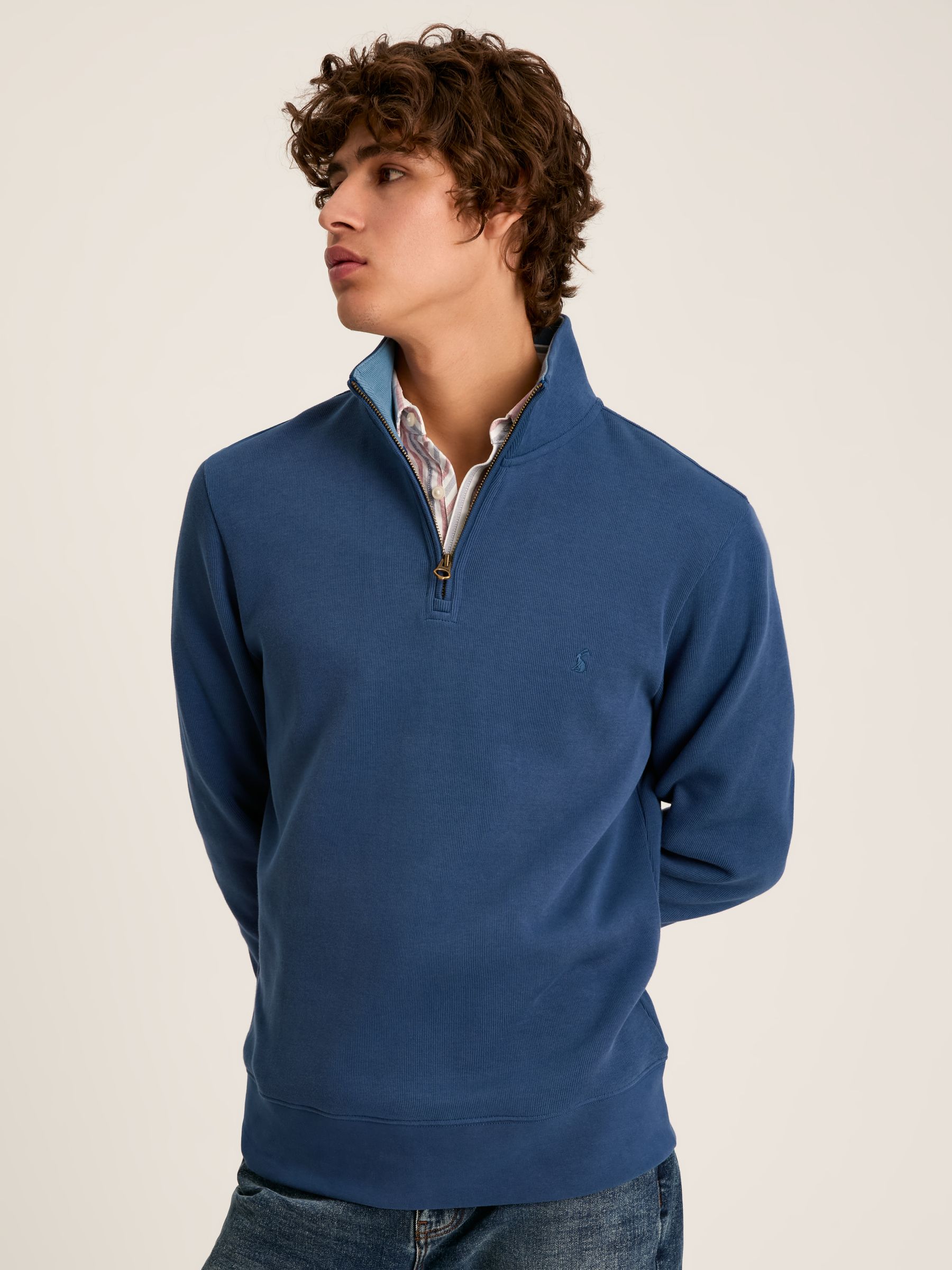 Alistair Blue Quarter Zip Cotton Sweatshirt - Image 1 of 7
