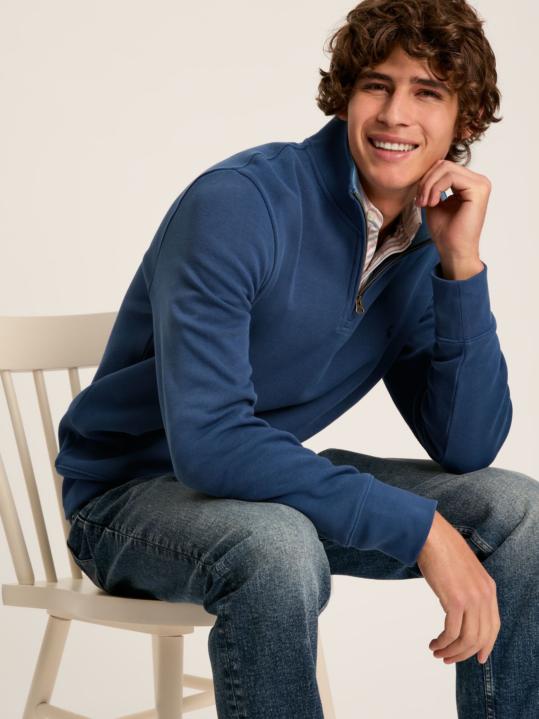 Alistair Blue Quarter Zip Cotton Sweatshirt - Image 4 of 7
