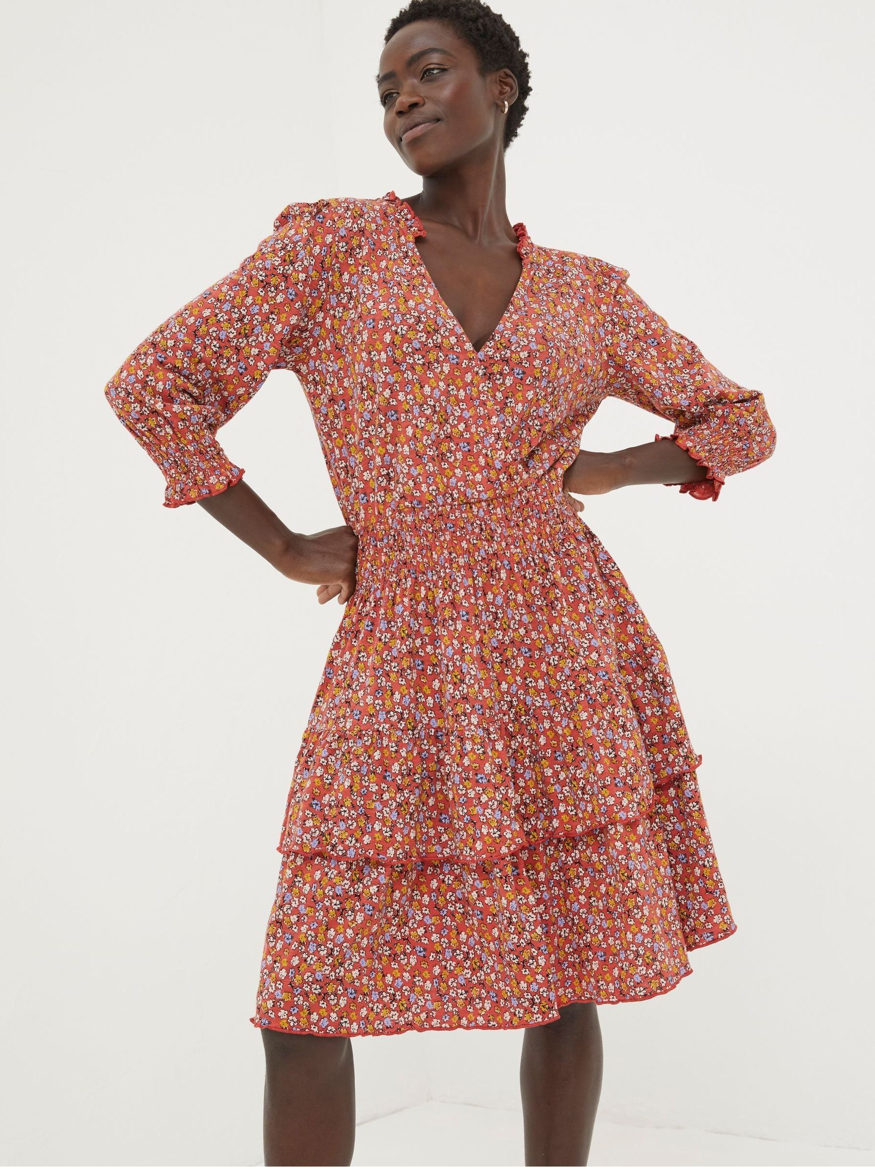 Red Gradient Floral Jersey Dress - Image 1 of 5