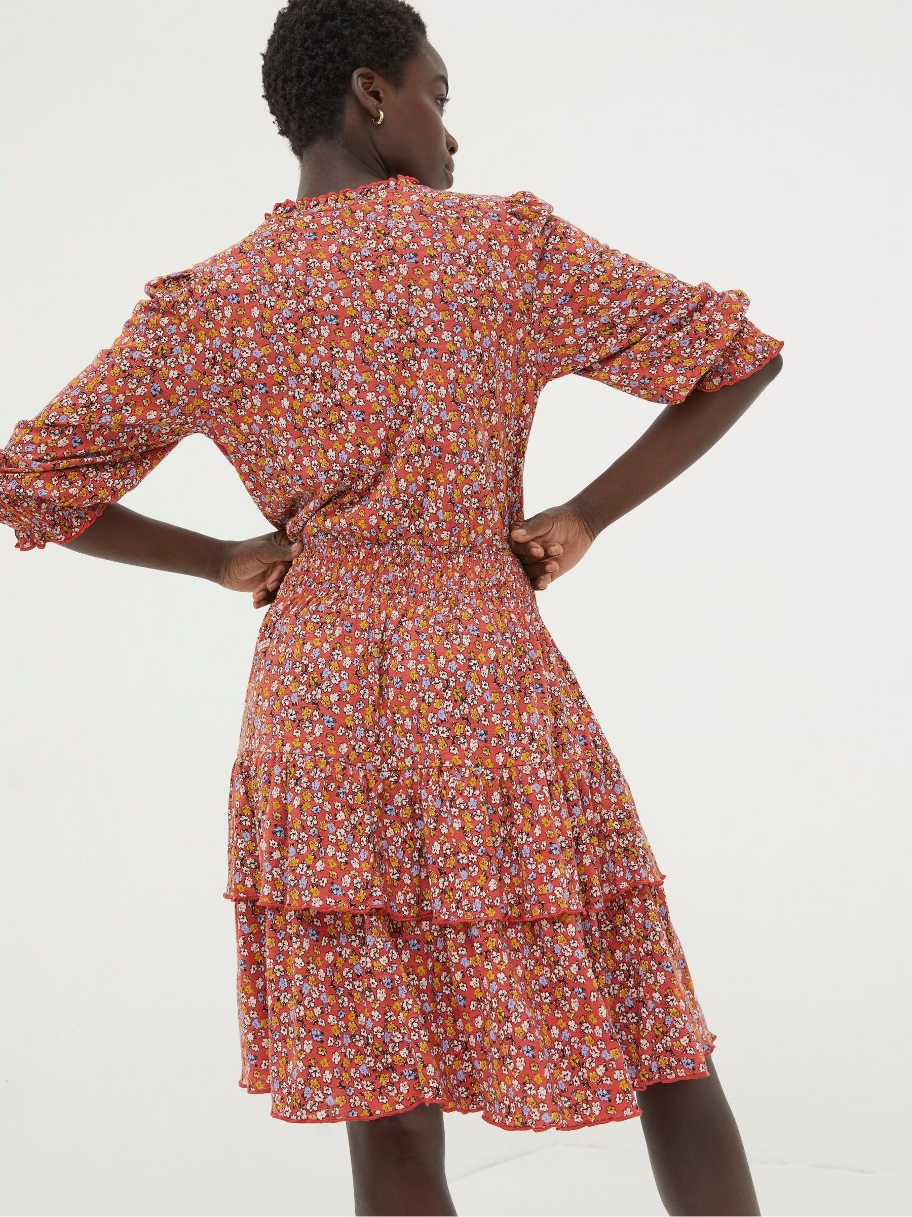 Red Gradient Floral Jersey Dress - Image 2 of 5