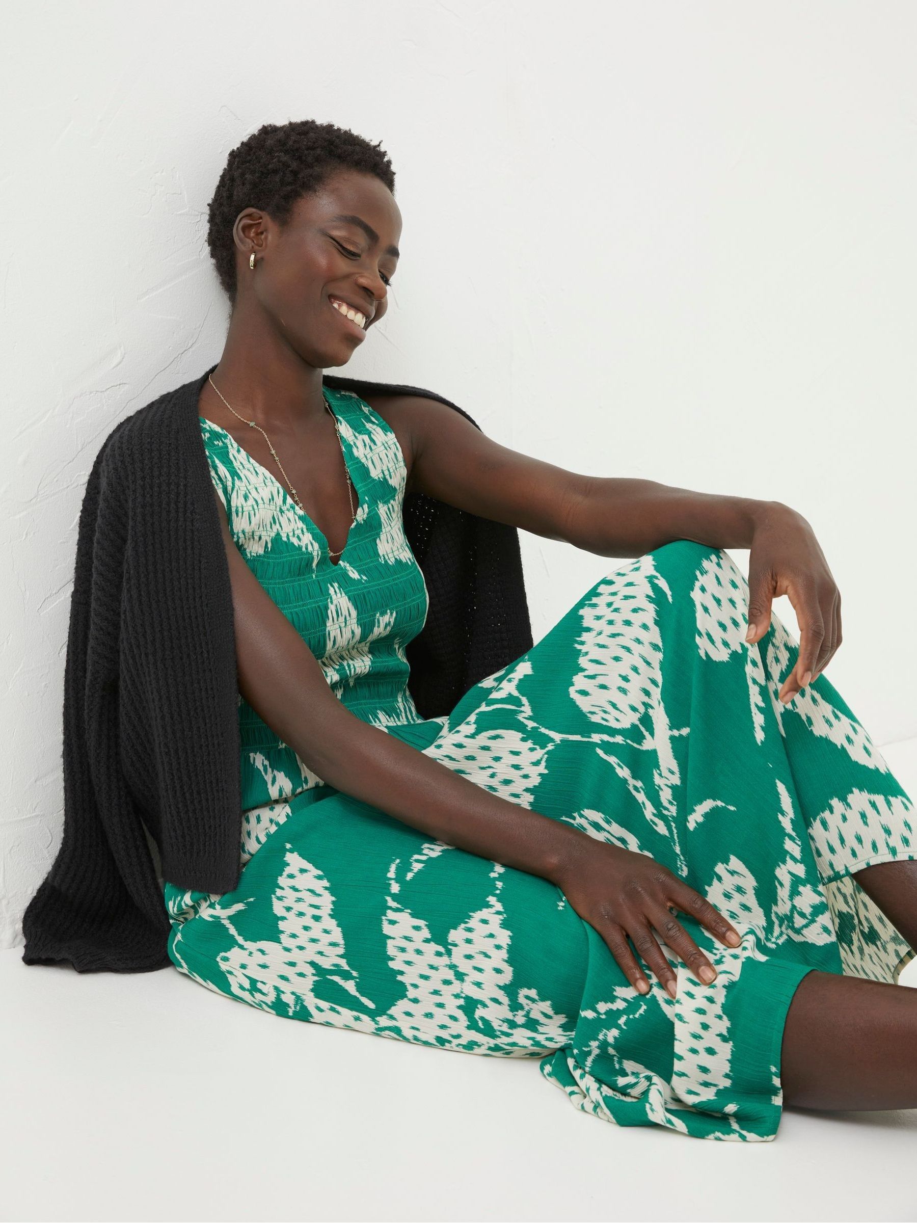 Green Textured Leaves Midi Dress - Image 3 of 5