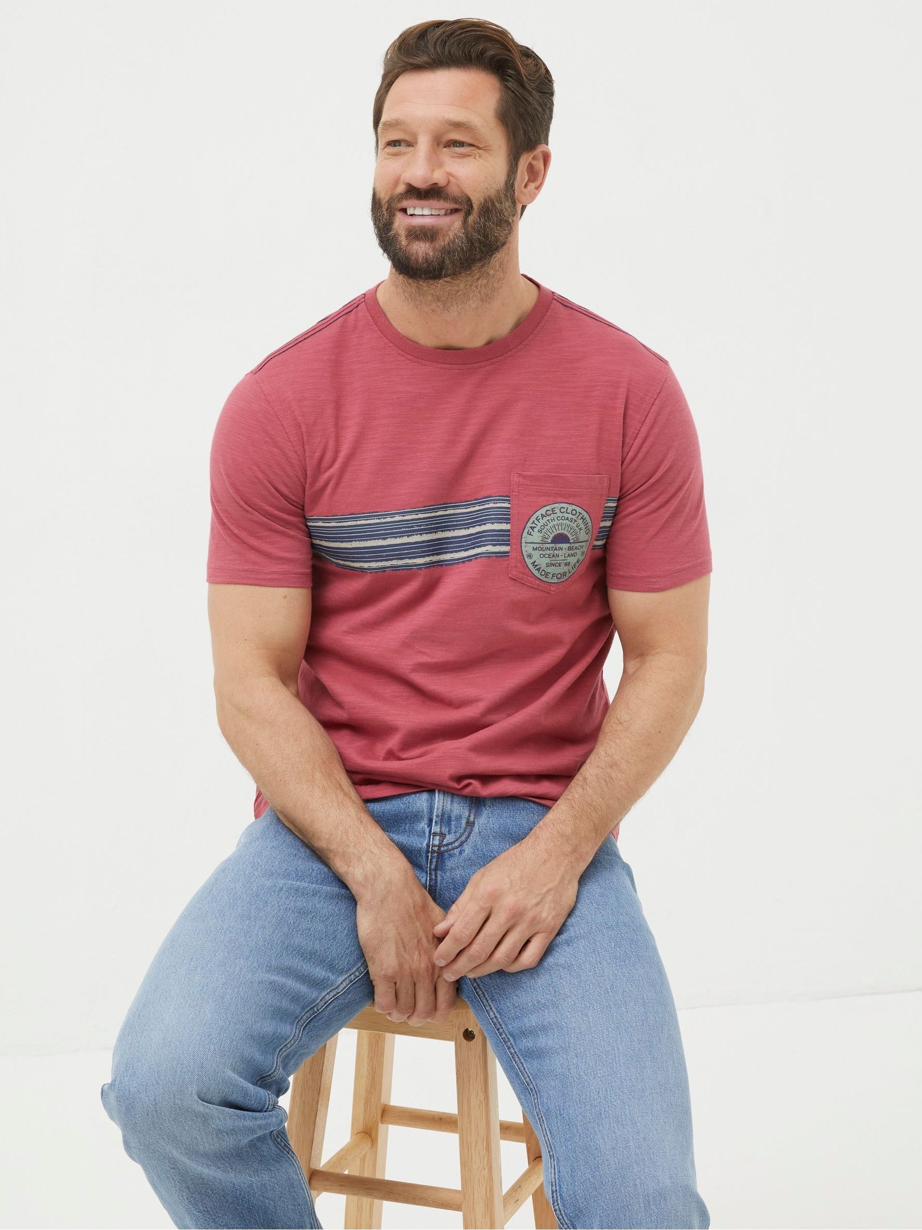 Pink Chest Stripe Badge T-Shirt - Image 1 of 5
