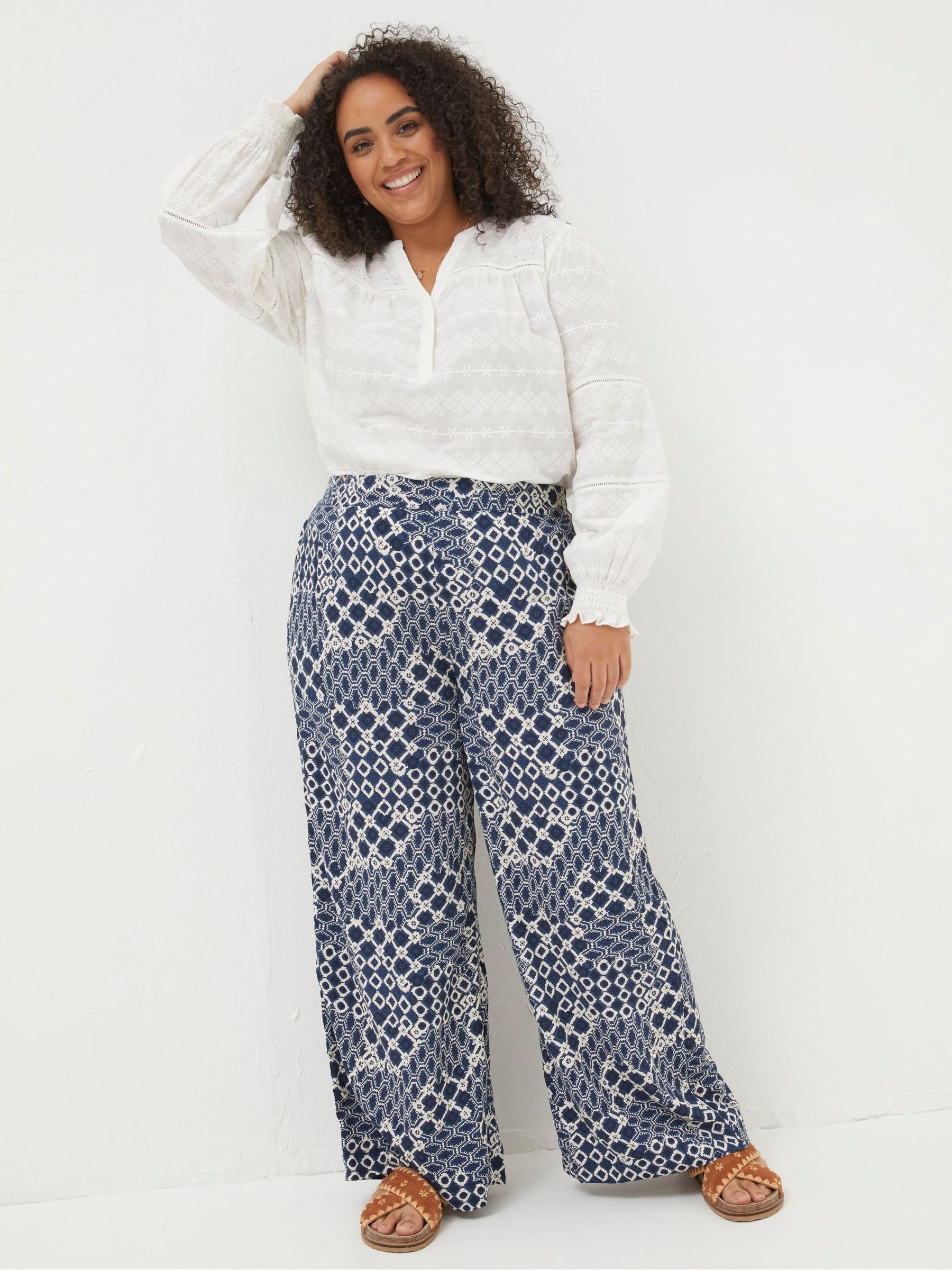Blue Isla Patchwork Geo Wide Leg Trousers - Image 1 of 5