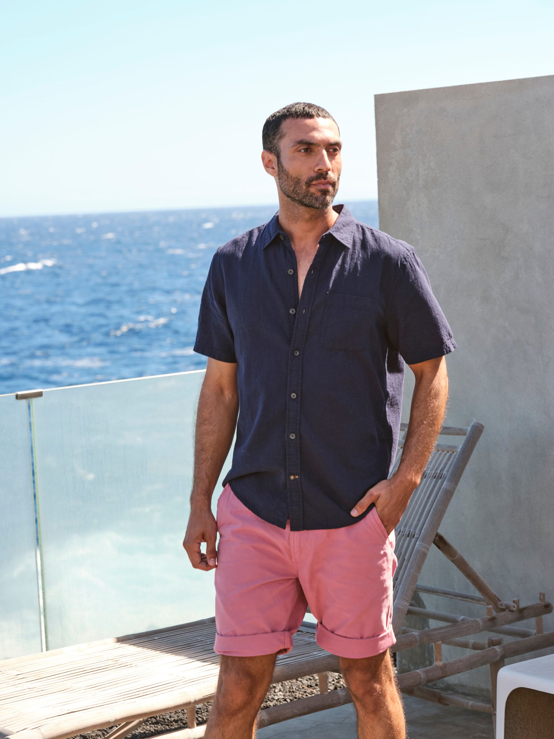 Bugle Navy Blue Linen Cotton Shirt - Image 1 of 7