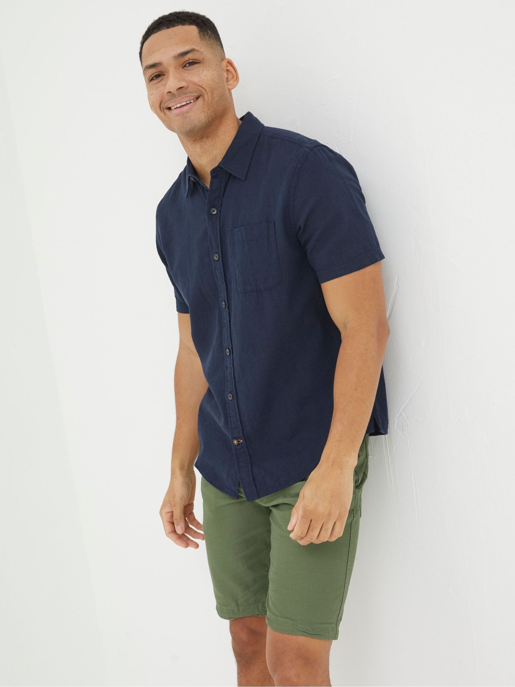 Bugle Navy Blue Linen Cotton Shirt - Image 4 of 7