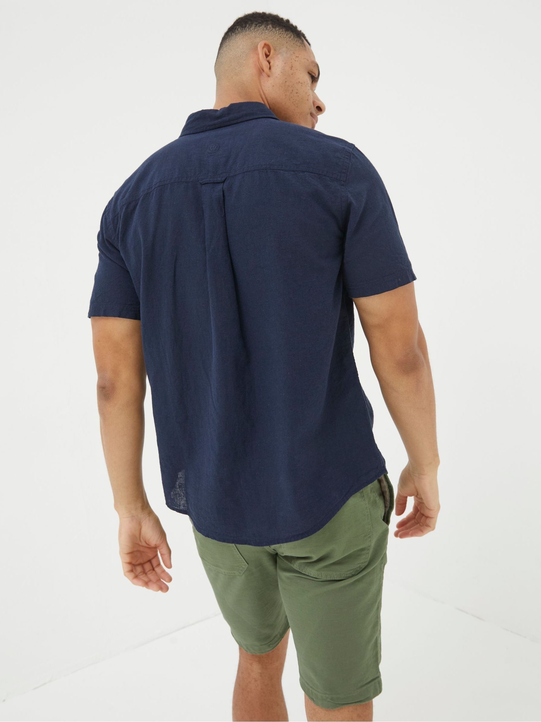 Bugle Navy Blue Linen Cotton Shirt - Image 5 of 7