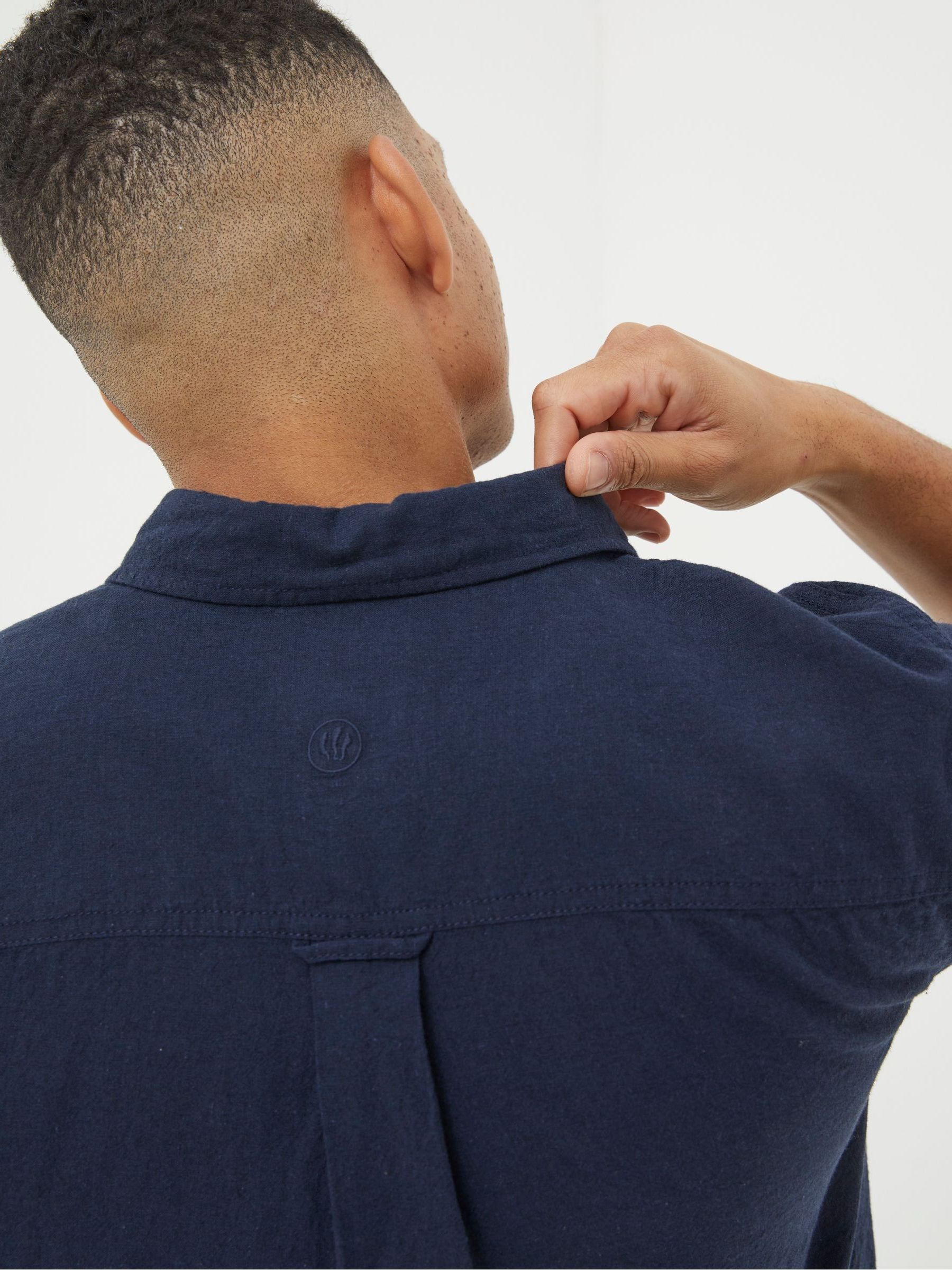 Bugle Navy Blue Linen Cotton Shirt - Image 6 of 7