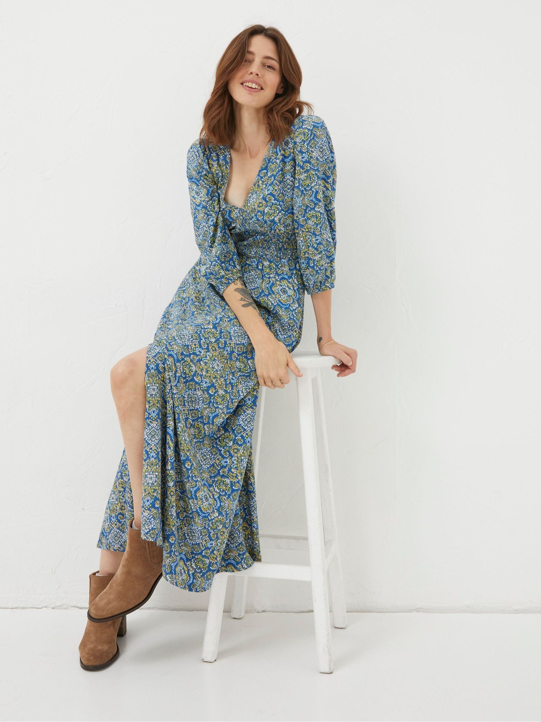 Blue Rene Aztec Texture Midi Dress | FatFace Blue Rene Aztec Texture Midi Dress | FatFace
