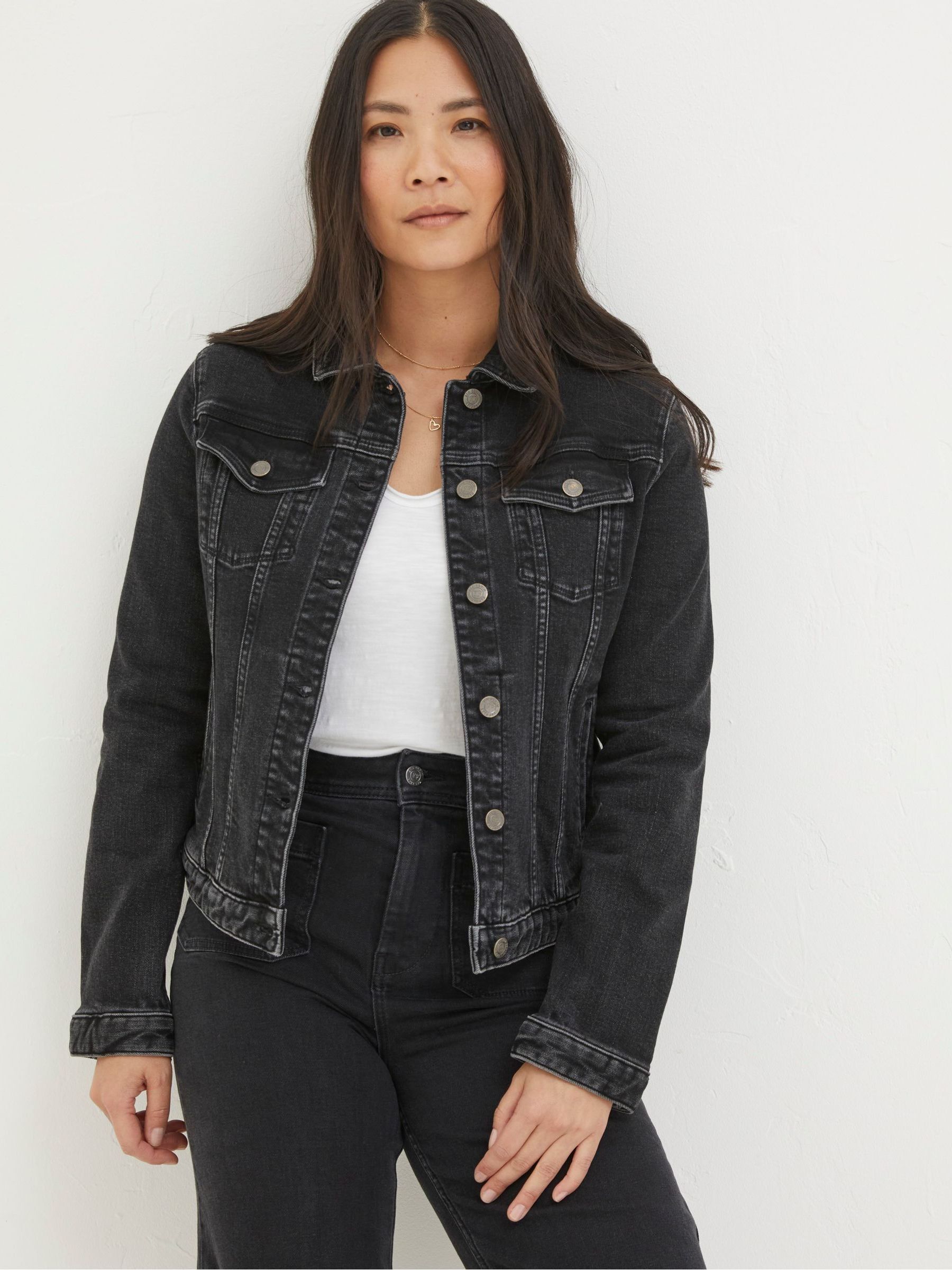 Tasha Black Denim Jacket | FatFace