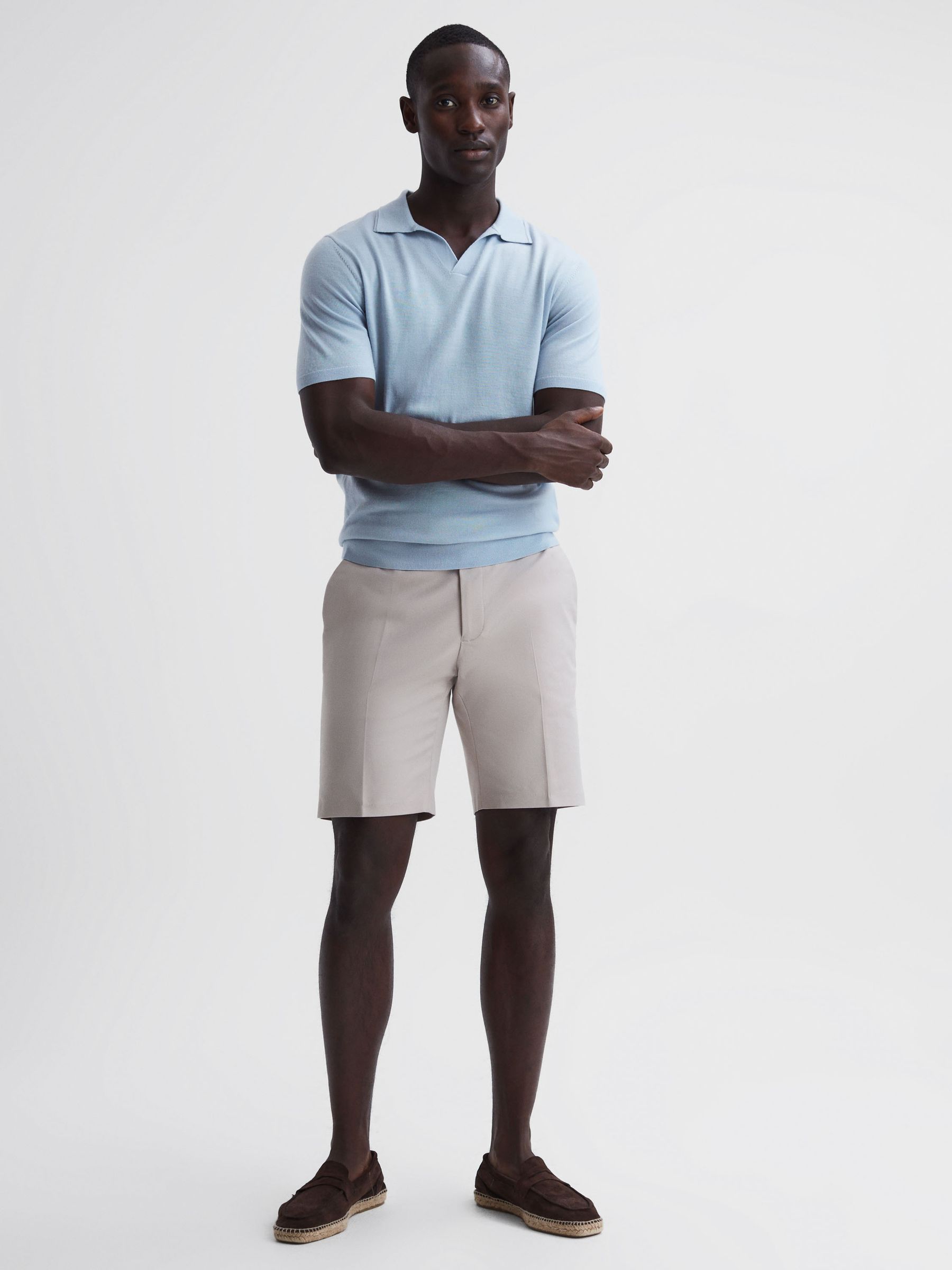 Cotton Blend Chino Shorts in Stone - Image 1 of 6 Cotton Blend Chino Shorts in Stone - Image 1 of 6