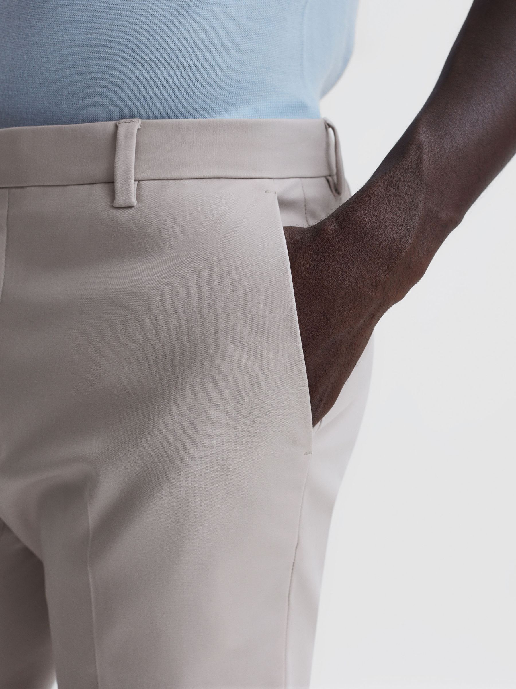 Cotton Blend Chino Shorts in Stone - Image 4 of 6