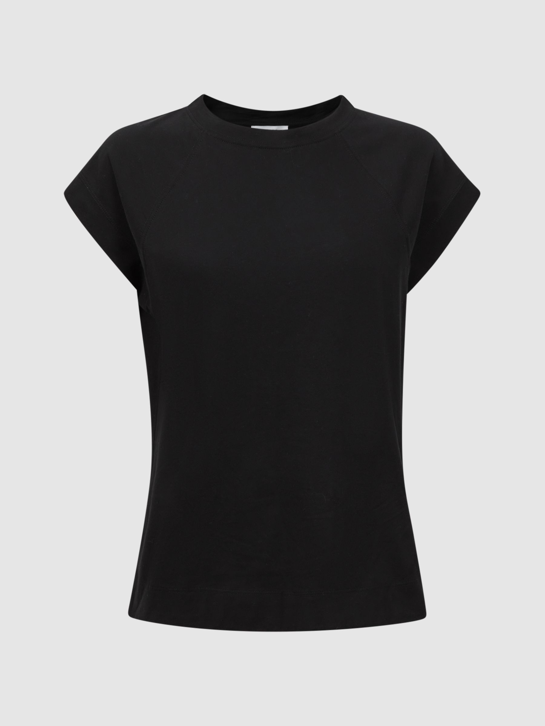 Cotton Crew Neck Raglan Sleeve T-Shirt in Black - Image 2 of 4