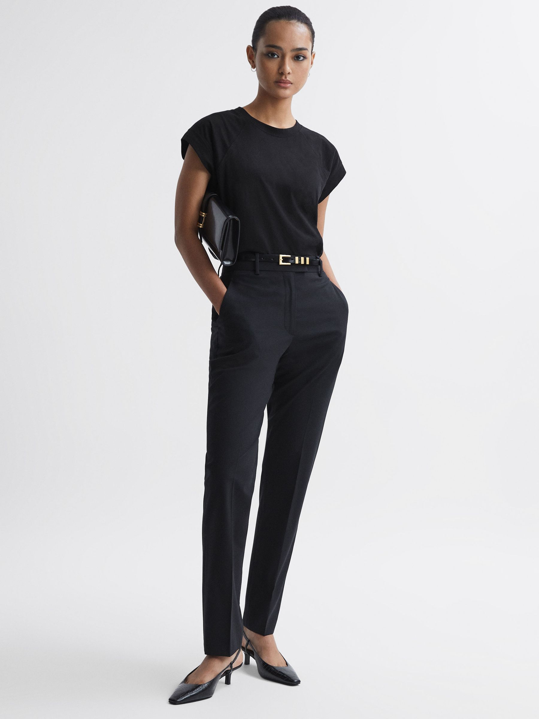 Cotton Crew Neck Raglan Sleeve T-Shirt in Black - Image 3 of 4