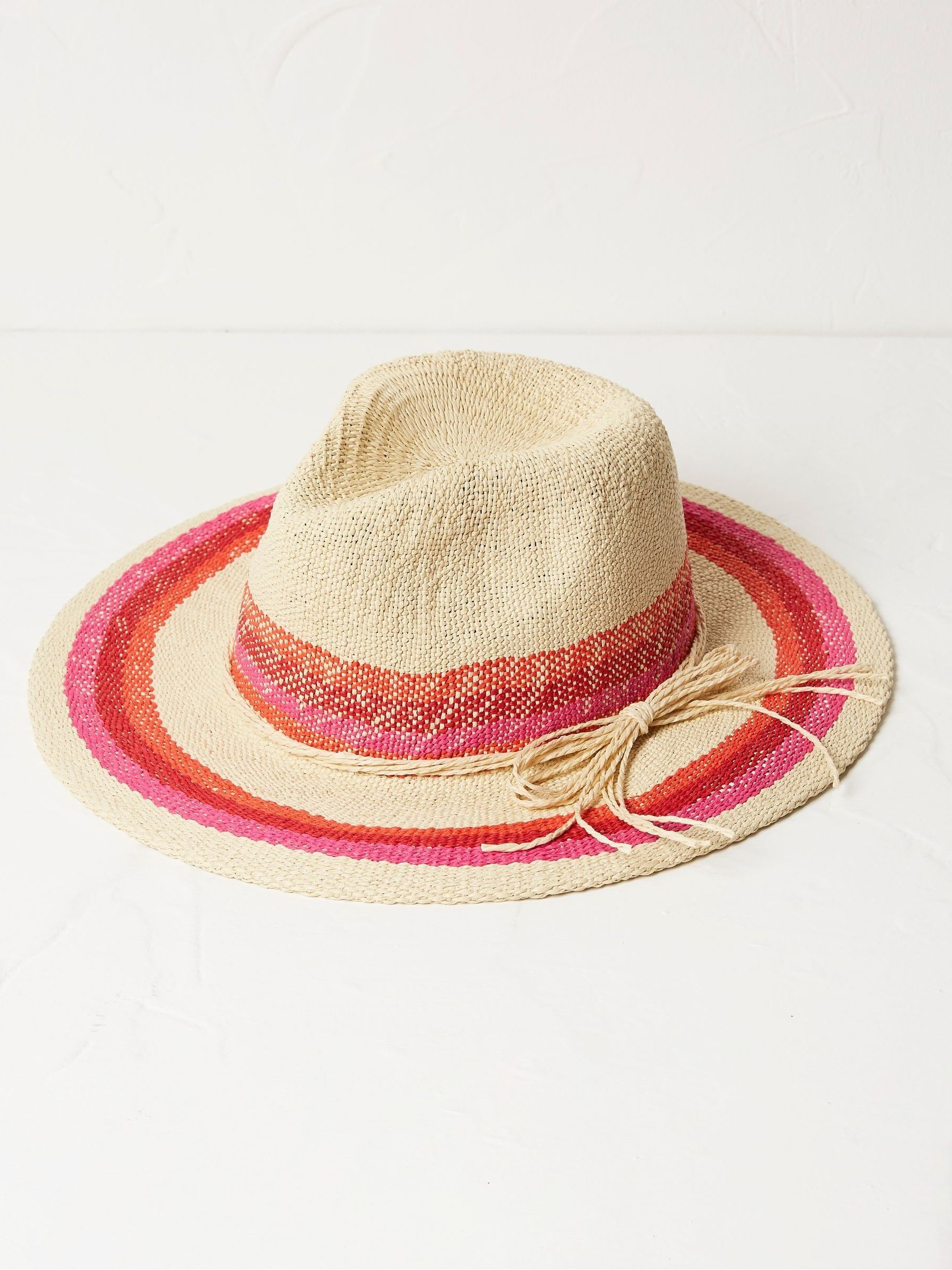 Natural Stripe Straw Fedora Hat - Image 1 of 2
