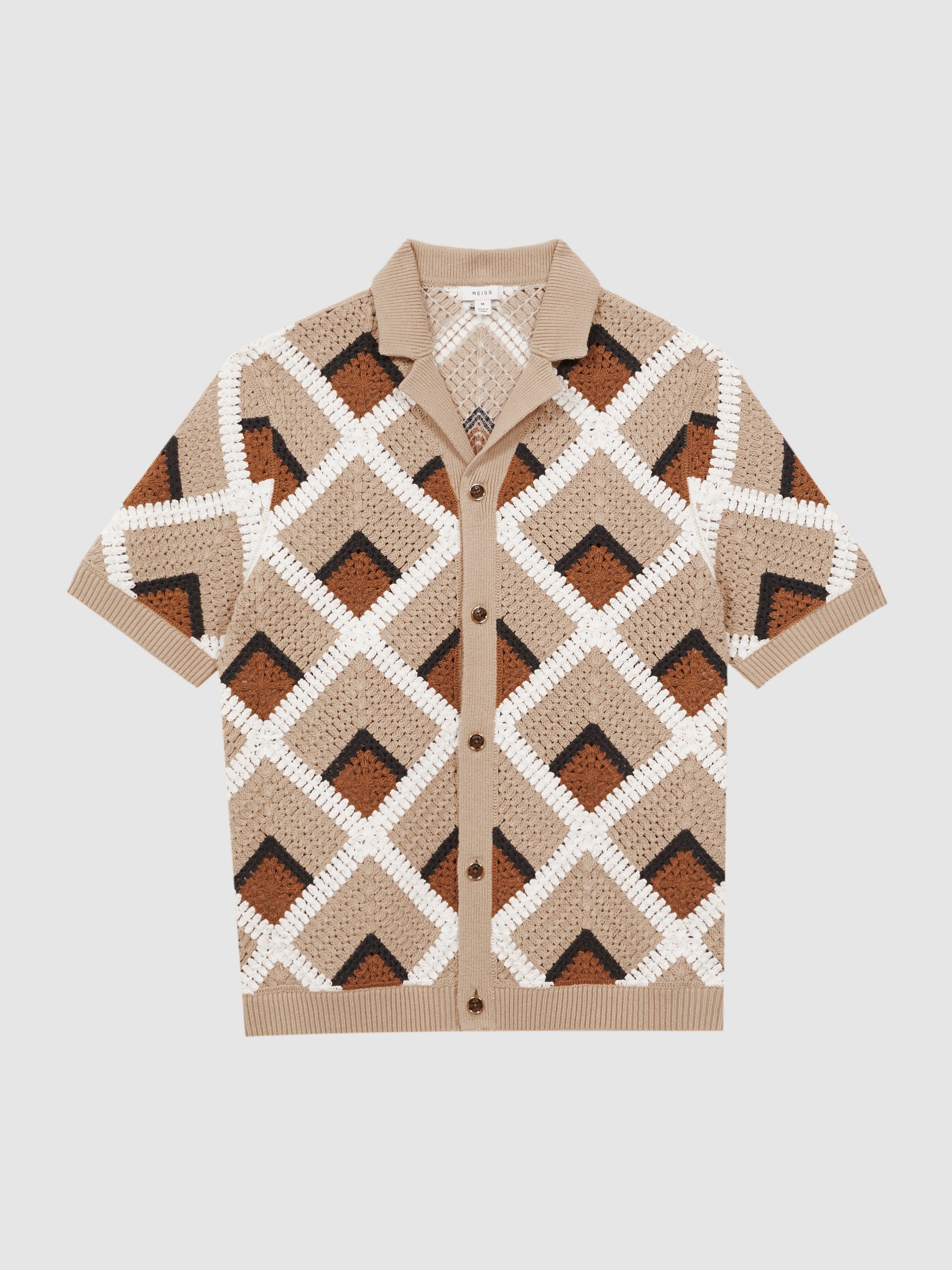 Crochet Cuban Collar Shirt in Beige - Image 2 of 5