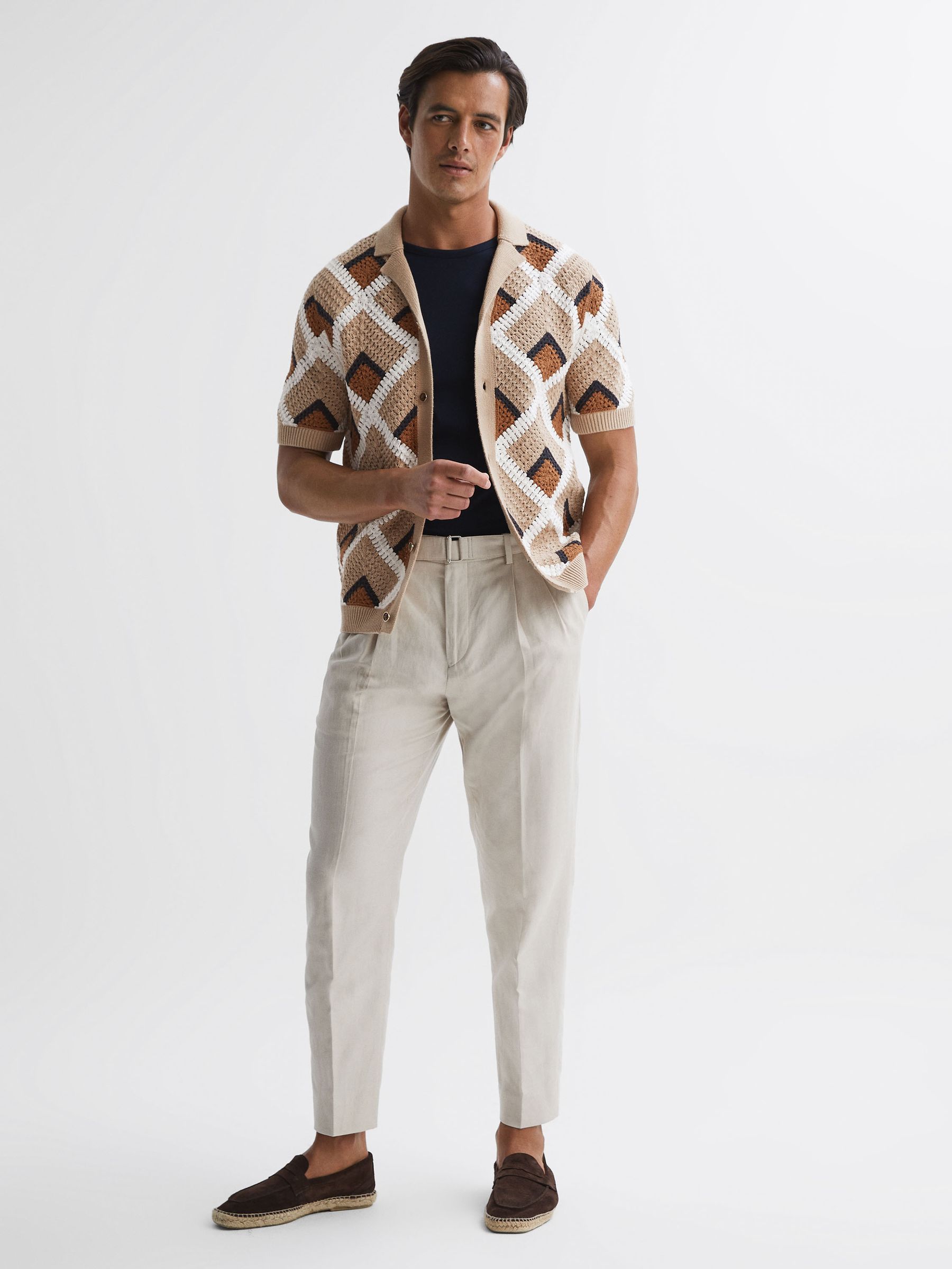 Crochet Cuban Collar Shirt in Beige - Image 3 of 5