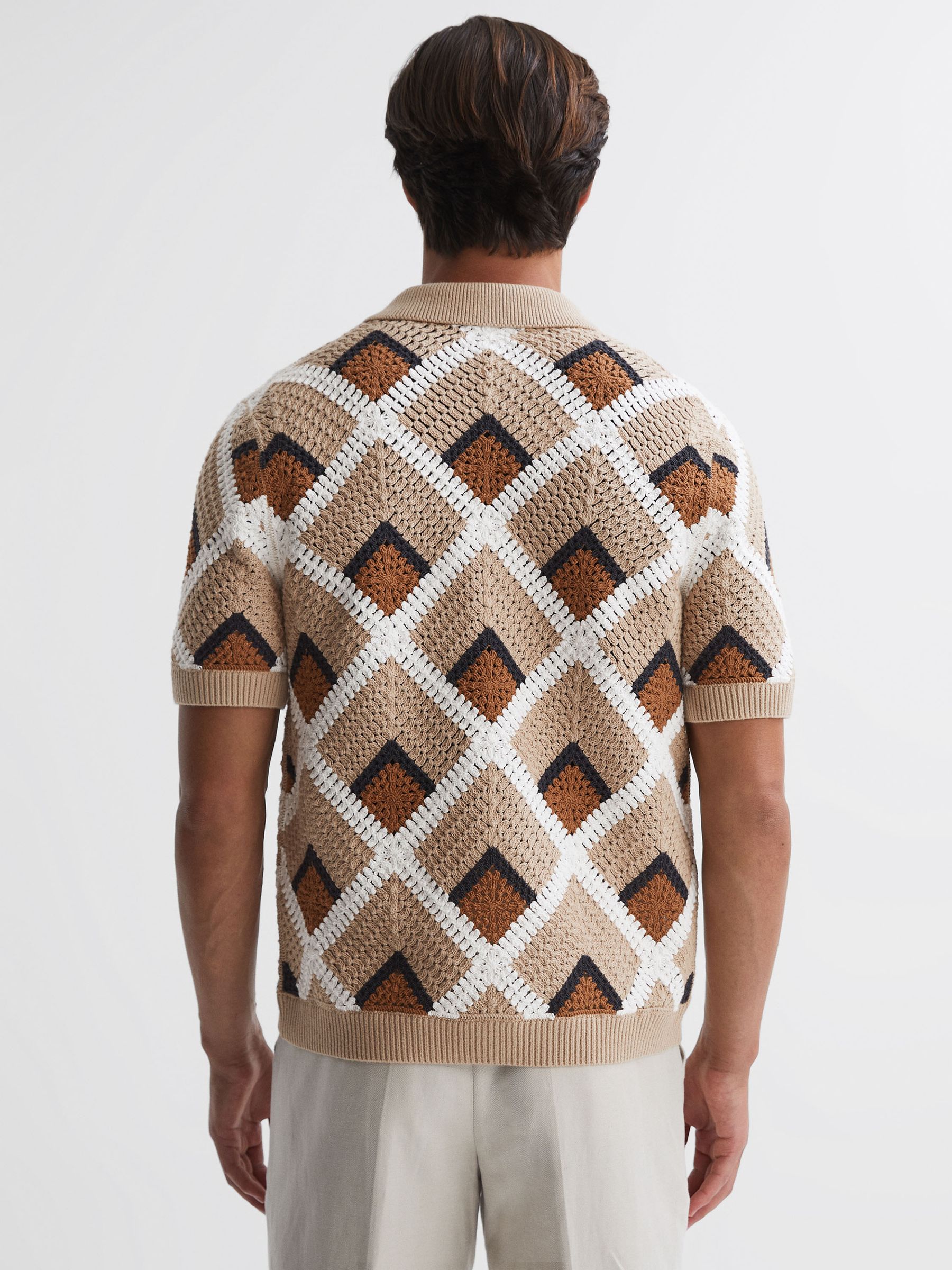 Crochet Cuban Collar Shirt in Beige - Image 5 of 5