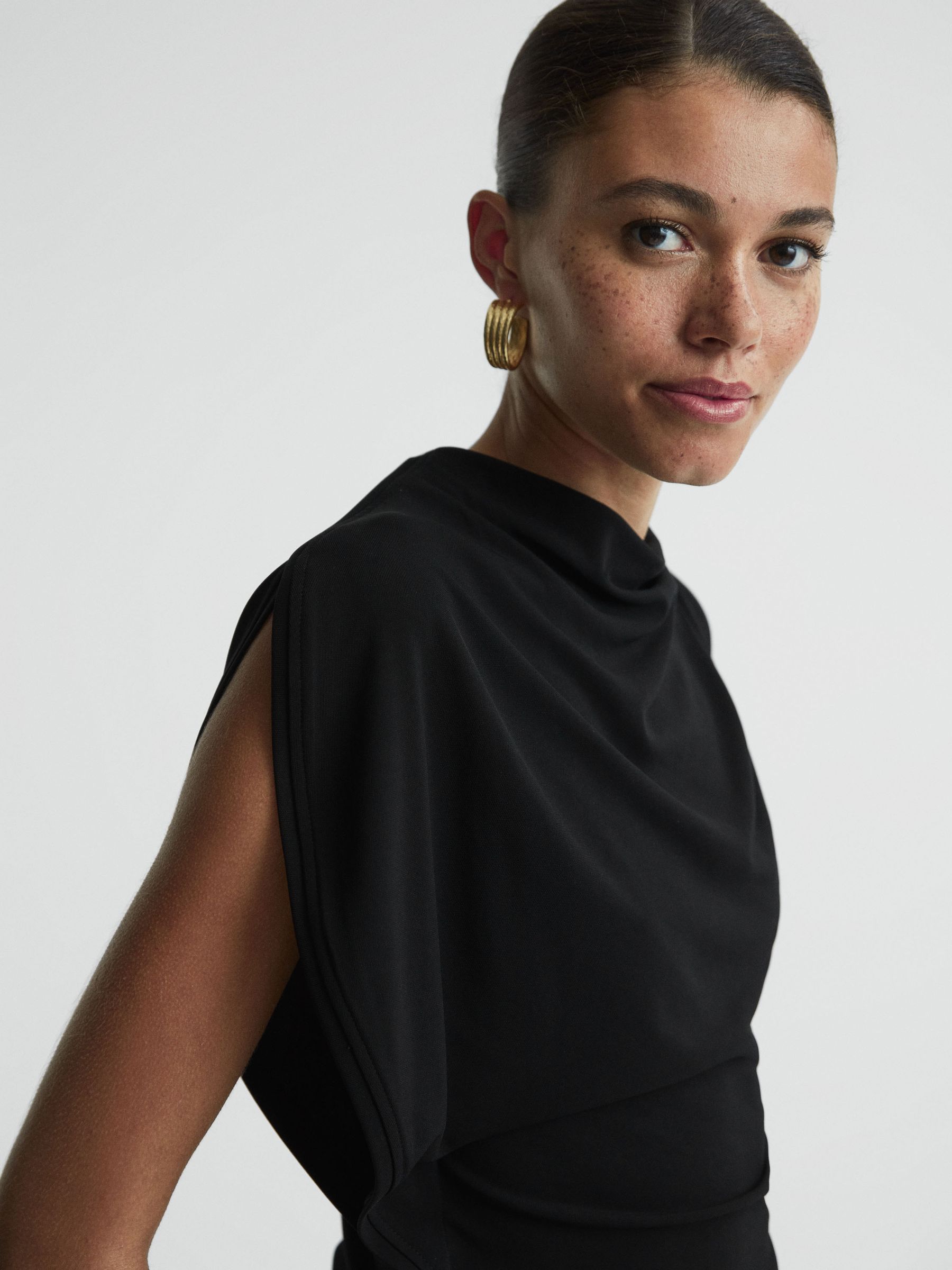 Asymmetric Draped Top in Black - Image 1 of 5