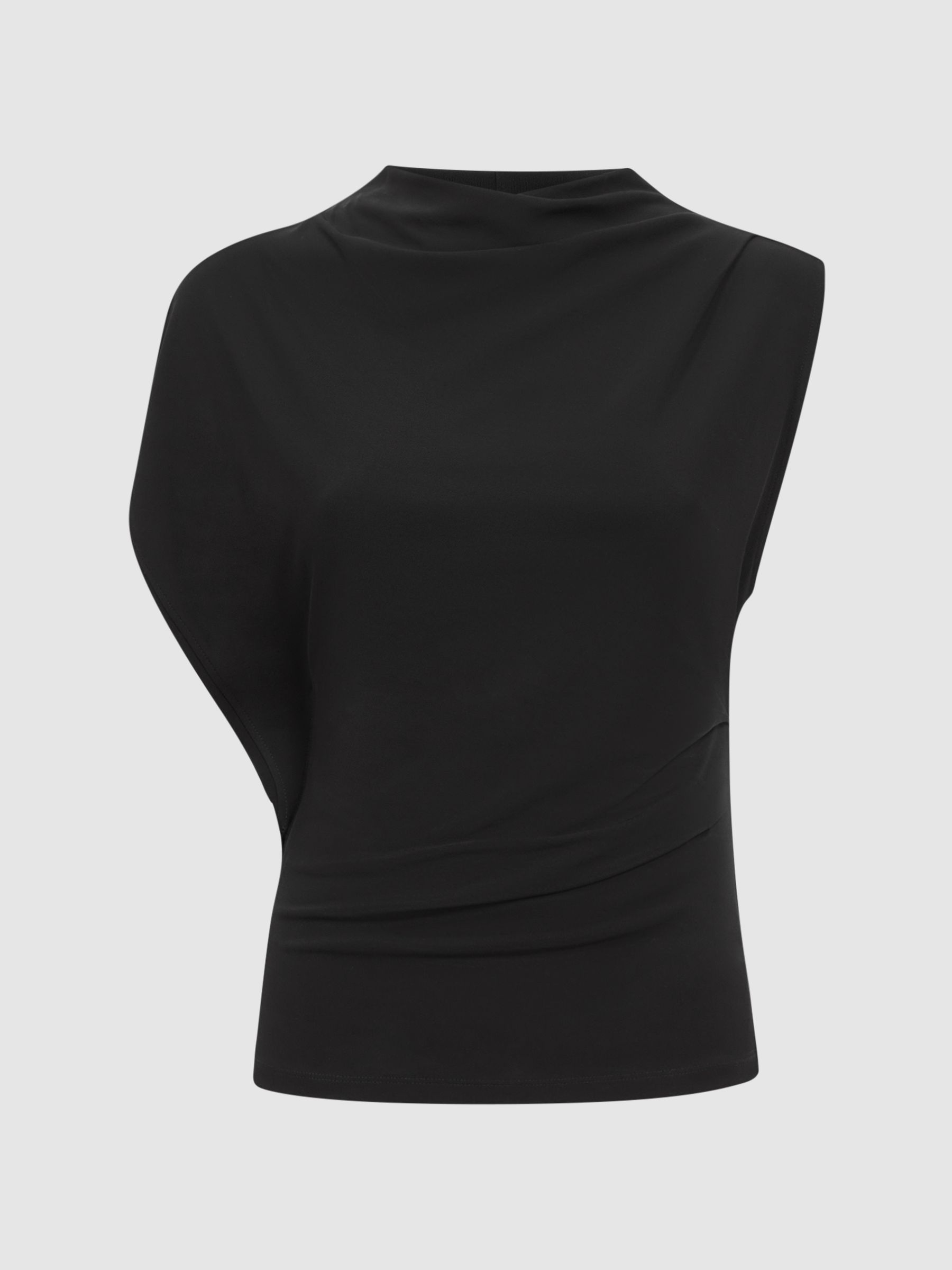 Asymmetric Draped Top in Black - Image 2 of 5