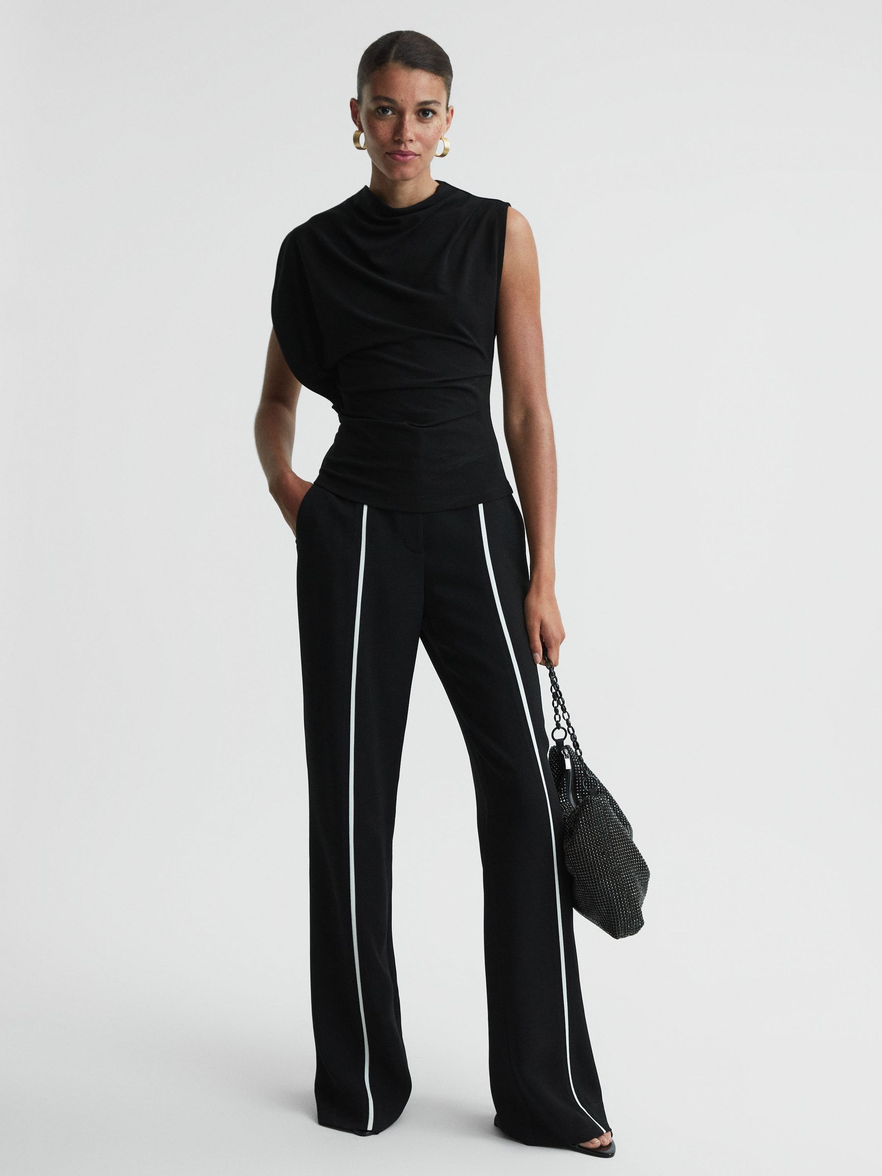 Asymmetric Draped Top in Black - Image 3 of 5